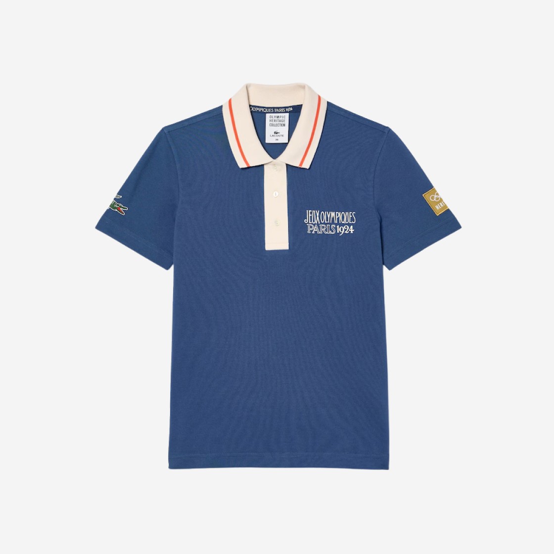 (W) Lacoste Olympic Heritage 1924 Paris Edition Sport Polo Shirt Blue Beige 상세 이미지 1