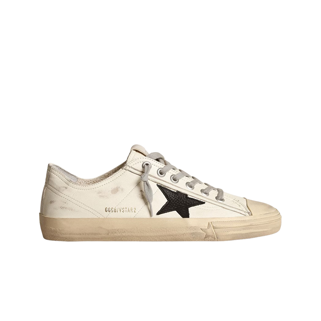 GMF00129-F003996-11360 Golden Goose V-Star Off White Nappa Leather with Black Nubuck Star Sneakers