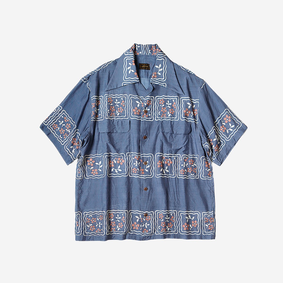 Kapital Silk Rayon Cookie Pattern Wrangle Collar Aloha Shirt Blue 상세 이미지 1