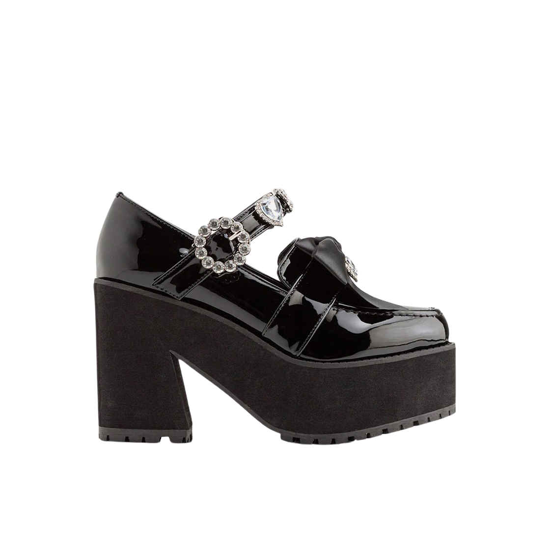 533334 (W) Dear My Love Sparkly Jeweled Ribbon Platform Loafers Black