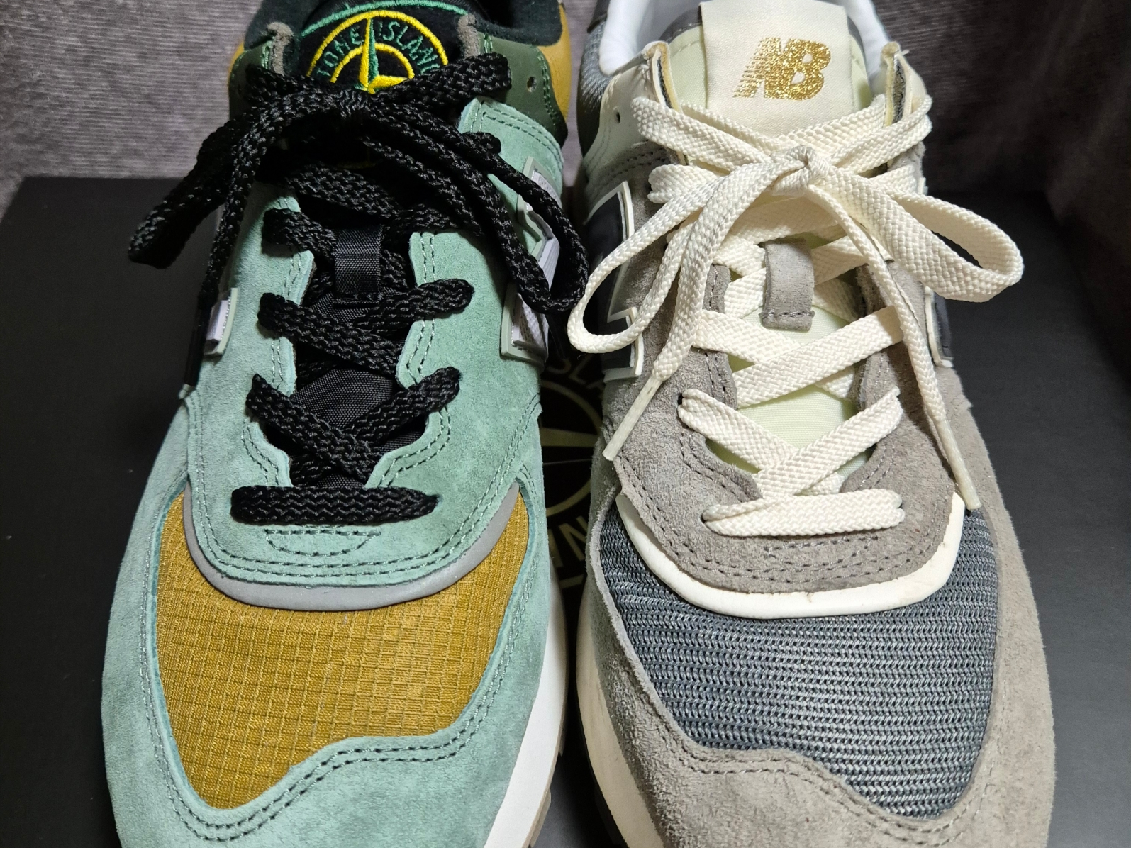 New Balance x Stone Island 574 Legacy Light Green, New Balance x Stone Island 991v2 Made in UK Black Olive Night 착용 스타일 - 5