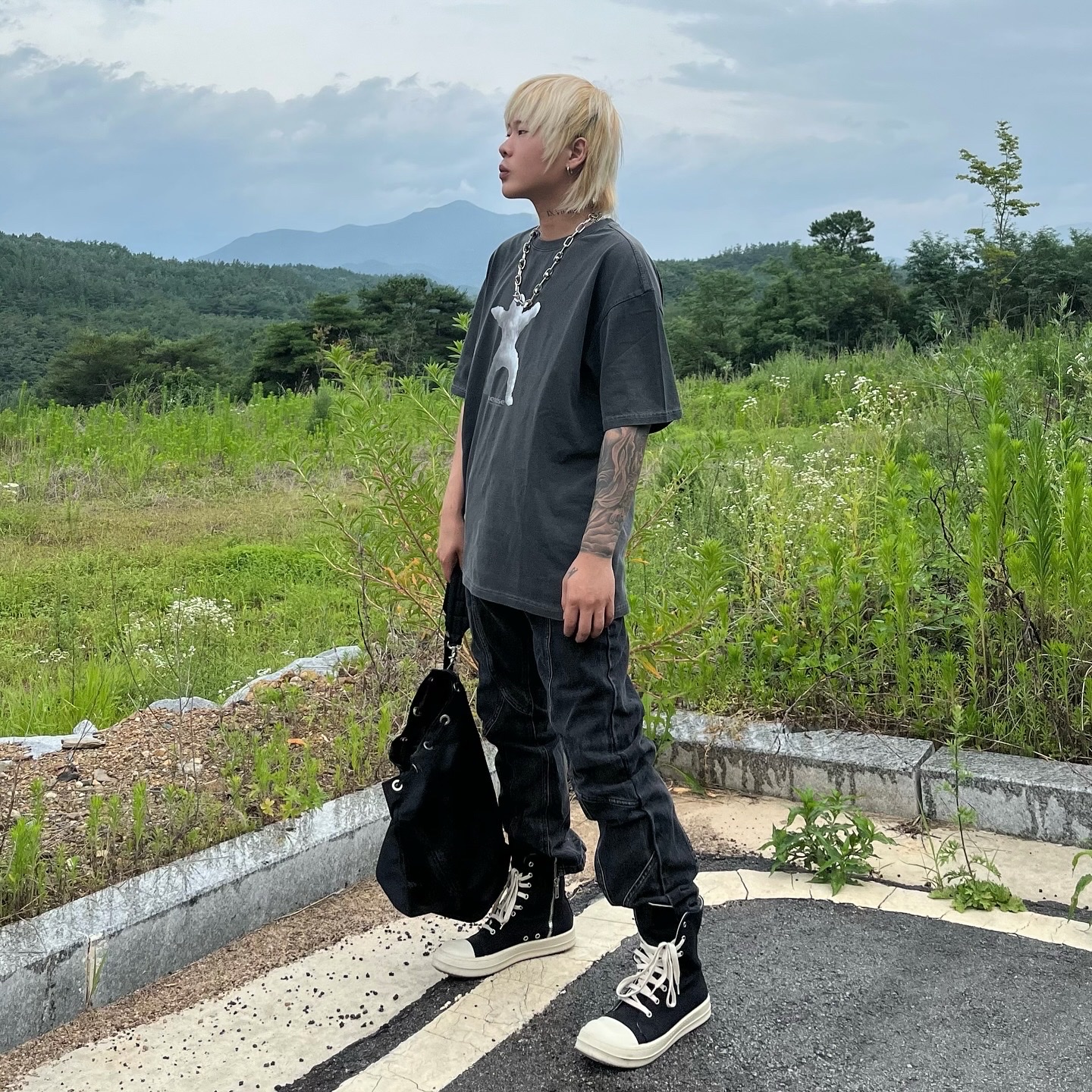 Rick Owens Drkshdw Calf Leather Penta Sneakers Black Milk White 착용 스타일 - 1