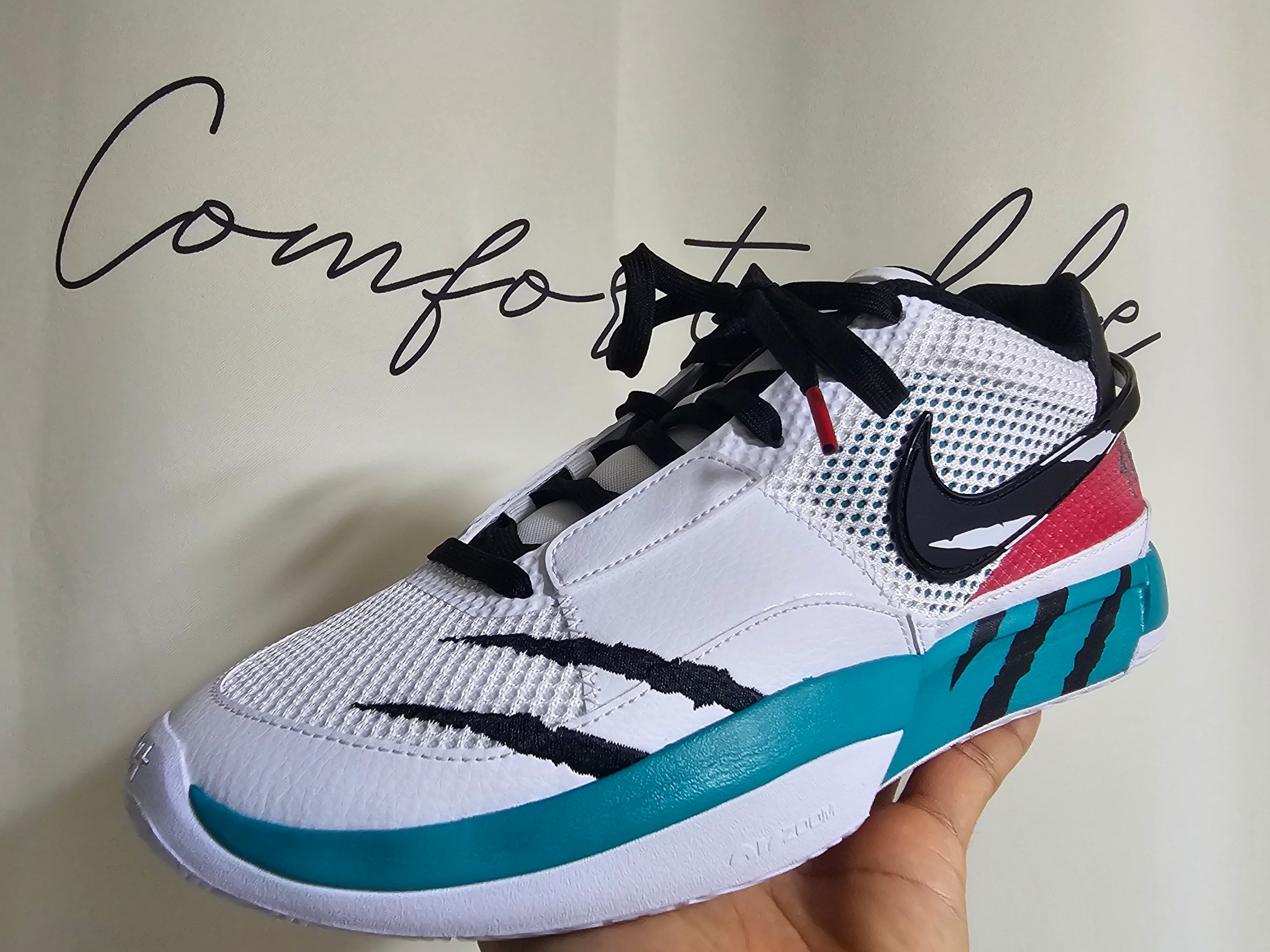 Nike Ja 1 EP Scratch White Turbo Green University Red Black 착용 스타일 - 1