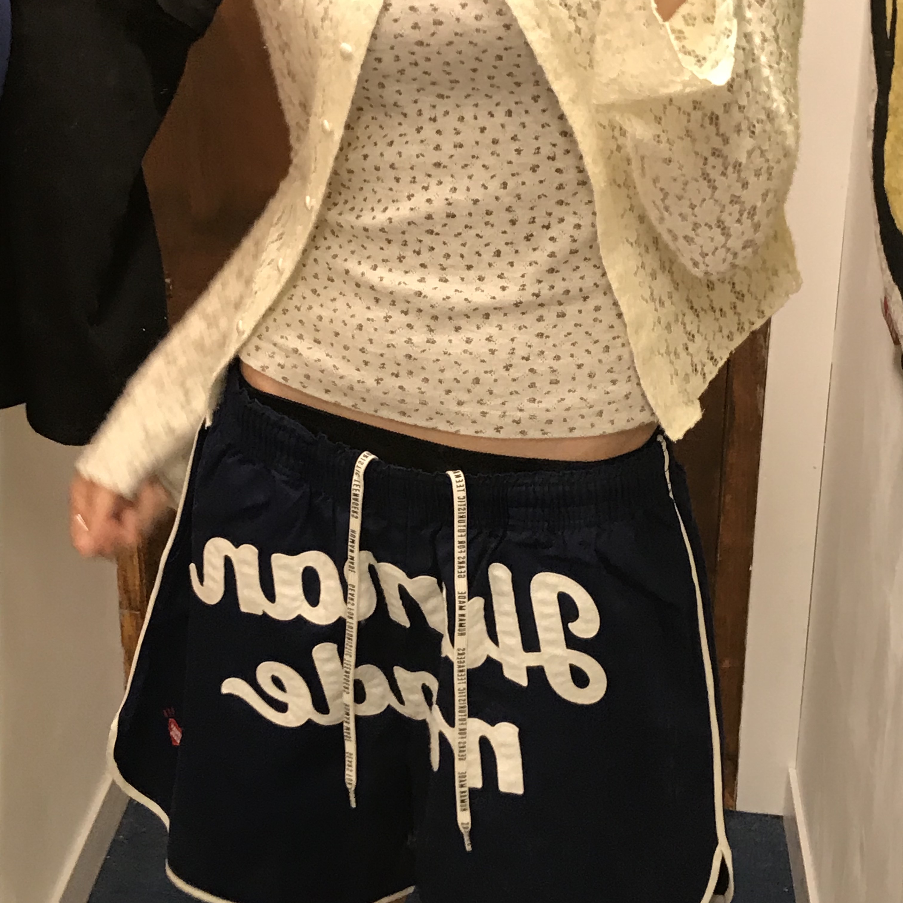 Human Made Game Shorts Navy, Needles Track Crew Neck Shirt Poly Smooth Royal 착용 스타일 - 1