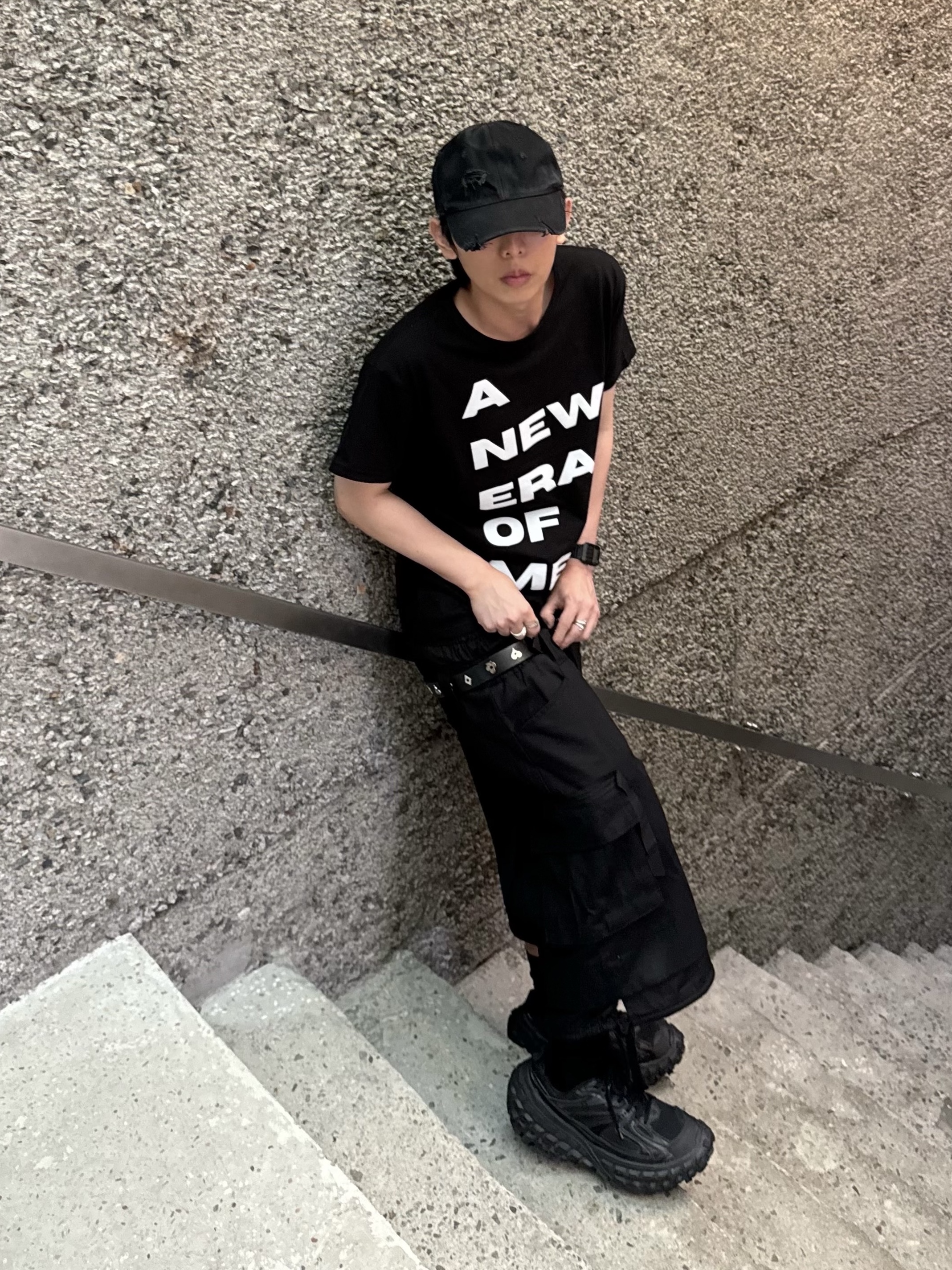 Project G/R Crashed Cap Black, Stussy Royal Suit Dress Belt Black 착용 스타일 - 4