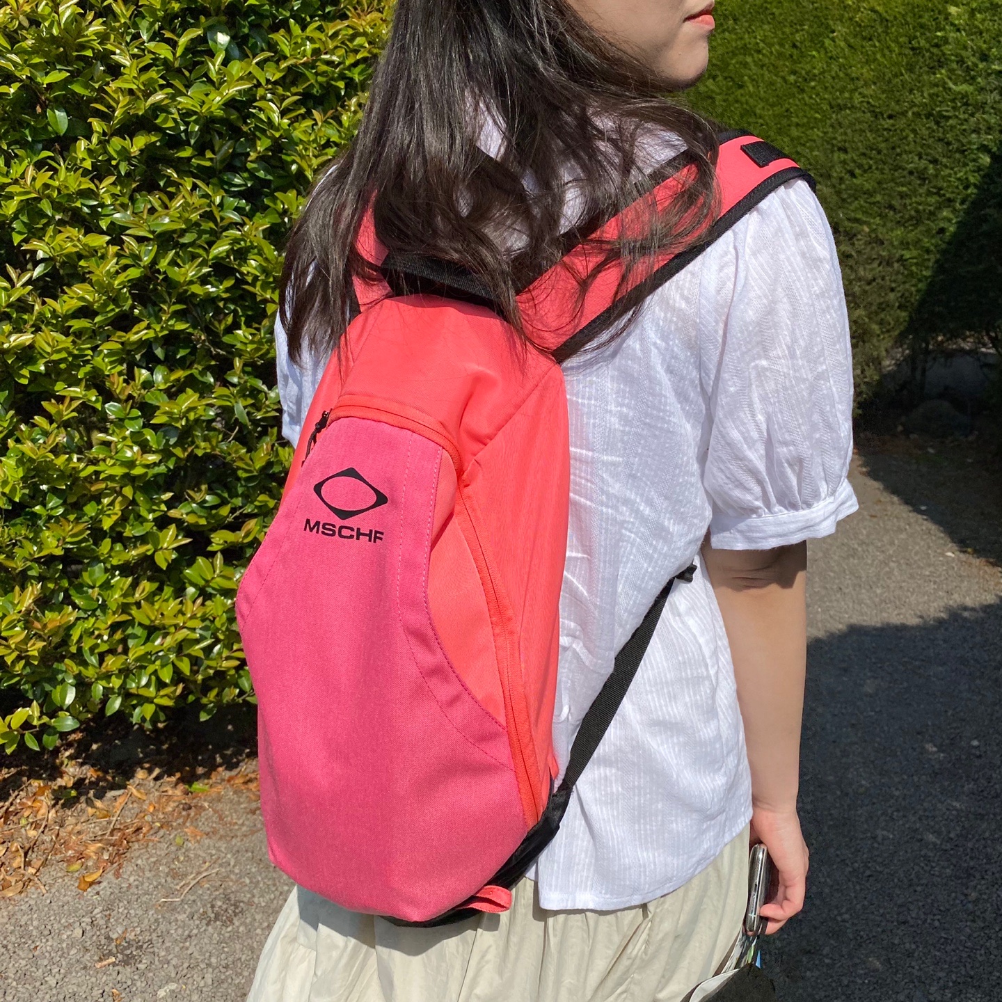 Mischief Rhombus Backpack Pink 착용 스타일
