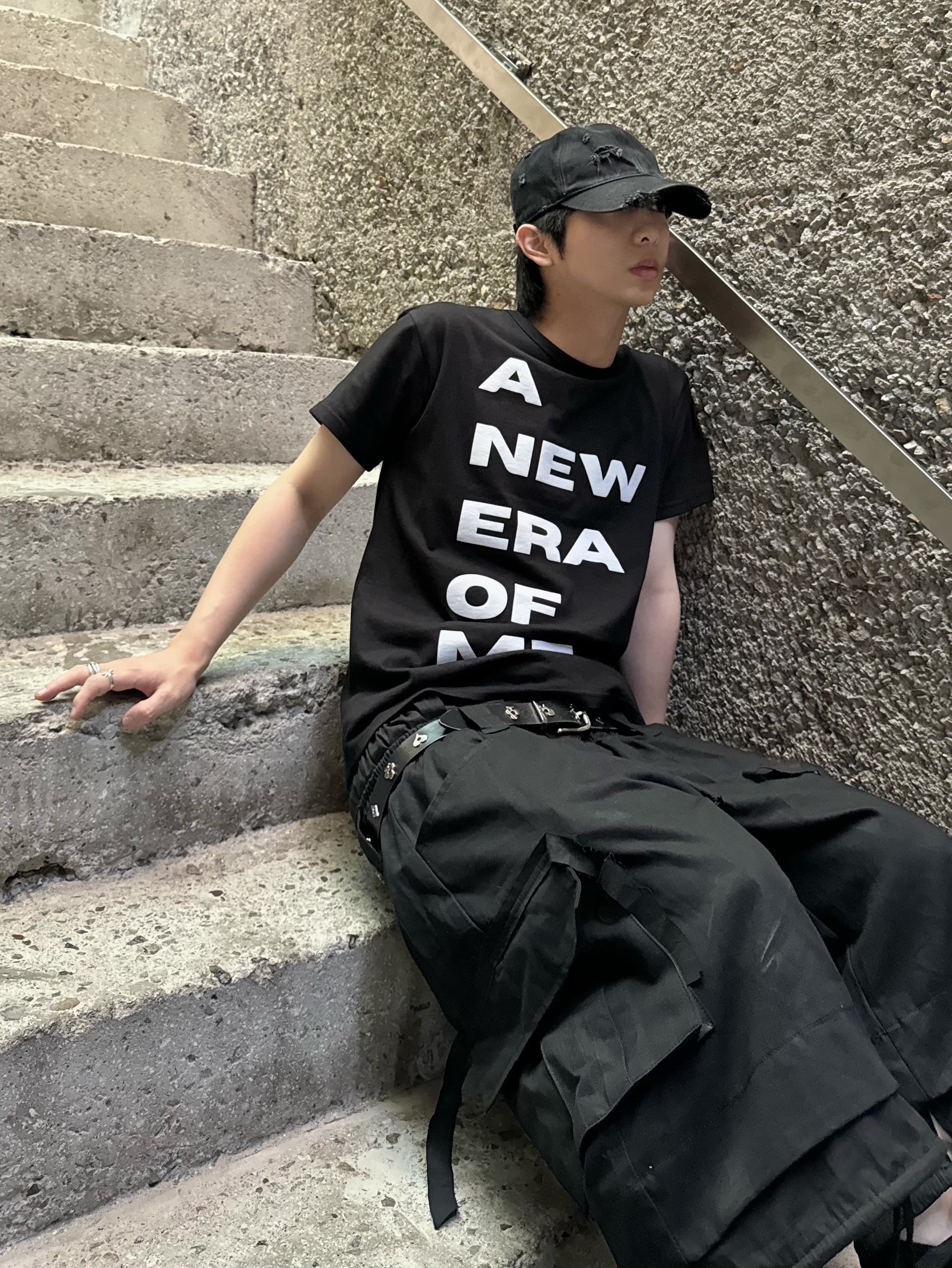 Project G/R Crashed Cap Black, Stussy Royal Suit Dress Belt Black 착용 스타일 - 1