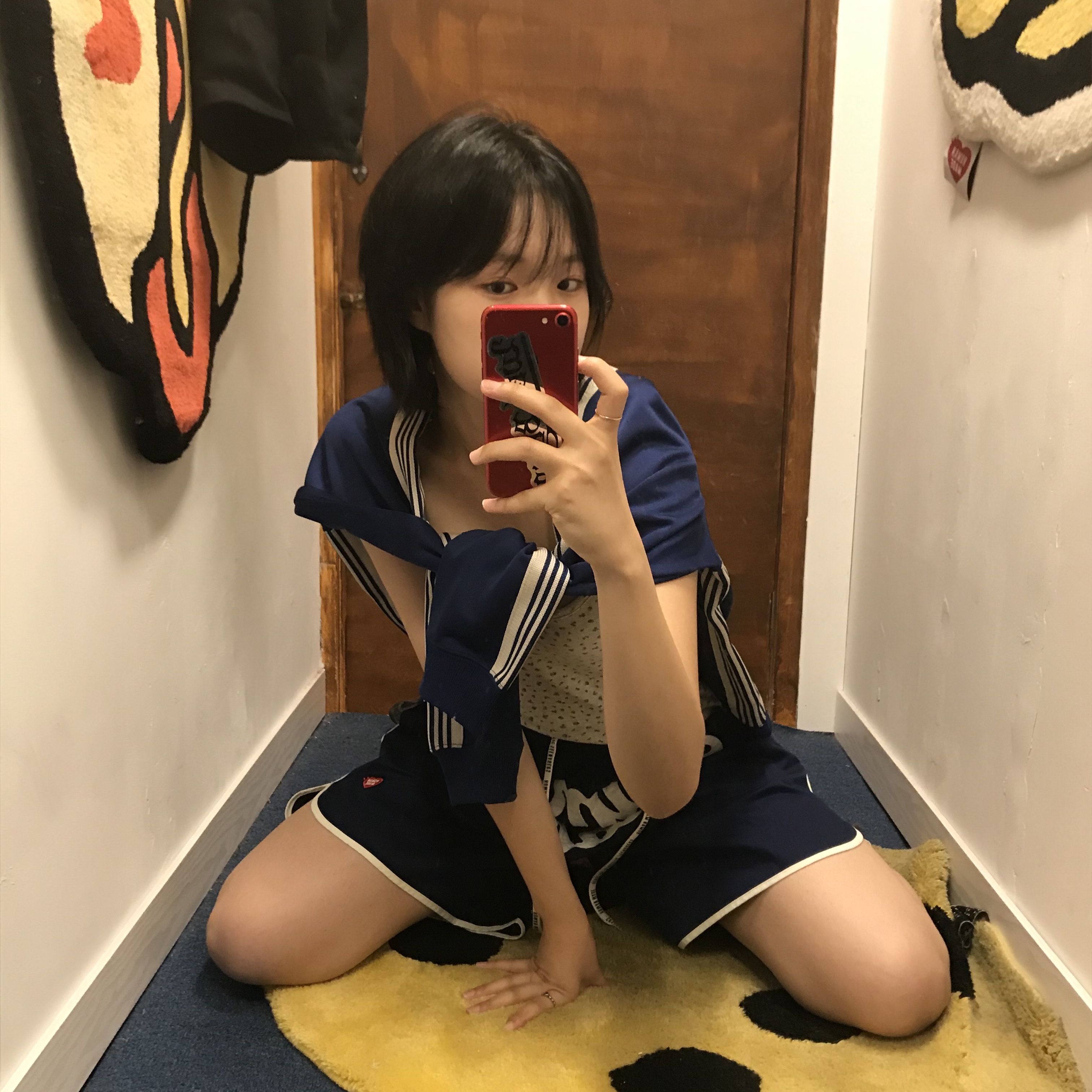 Human Made Game Shorts Navy, Needles Track Crew Neck Shirt Poly Smooth Royal 착용 스타일 - 2