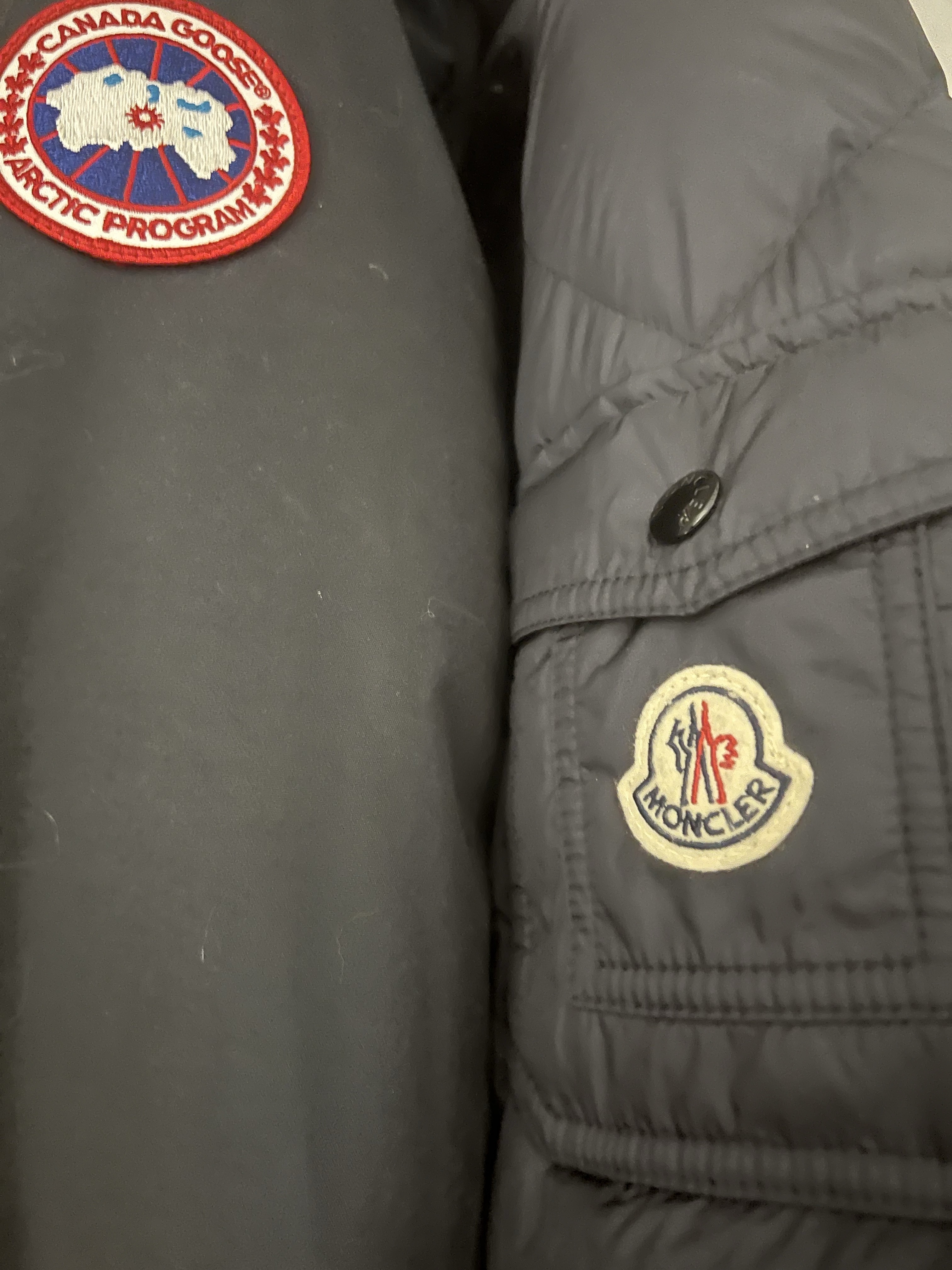 Canada Goose Langford Parka Fusion Fit Black, Moncler Mayaf Short Down Jacket Black - 23FW 착용 스타일
