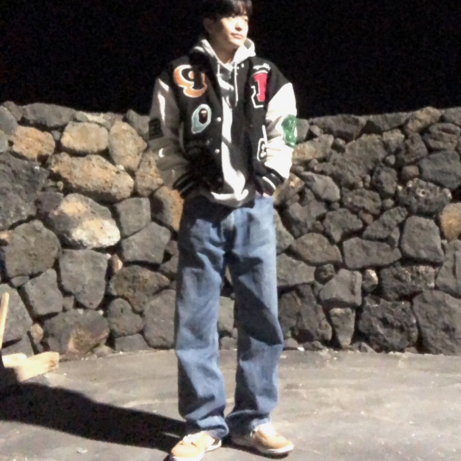 BAPE Crazy Patch Varsity Jacket Black 착용 스타일