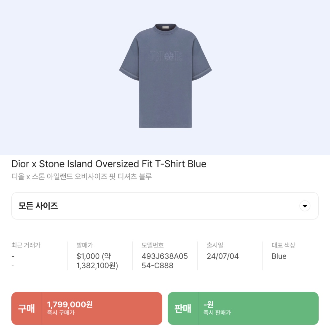 Dior x Stone Island Oversized Fit T-Shirt Blue 착용 스타일 - 2