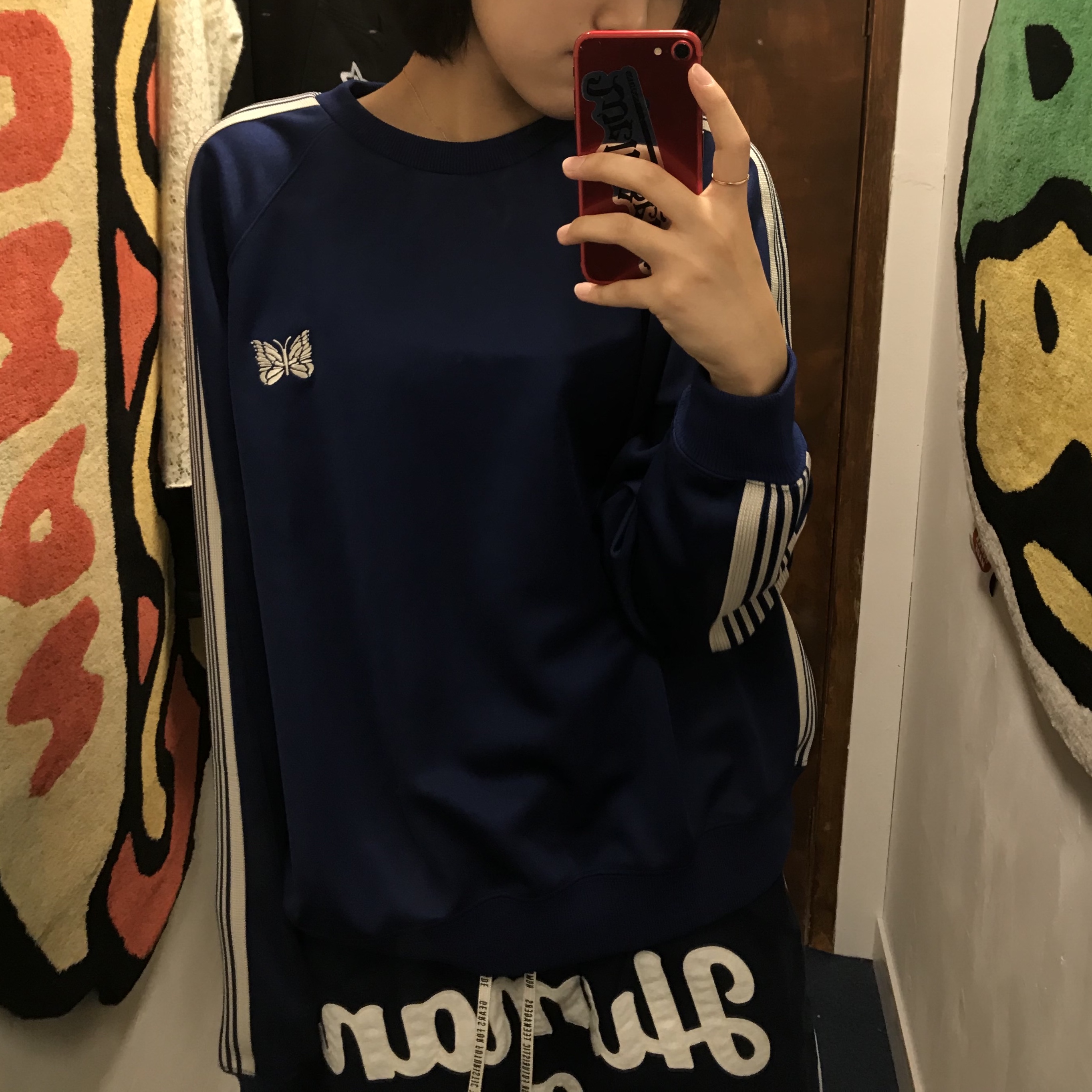 Human Made Game Shorts Navy, Needles Track Crew Neck Shirt Poly Smooth Royal 착용 스타일 - 3
