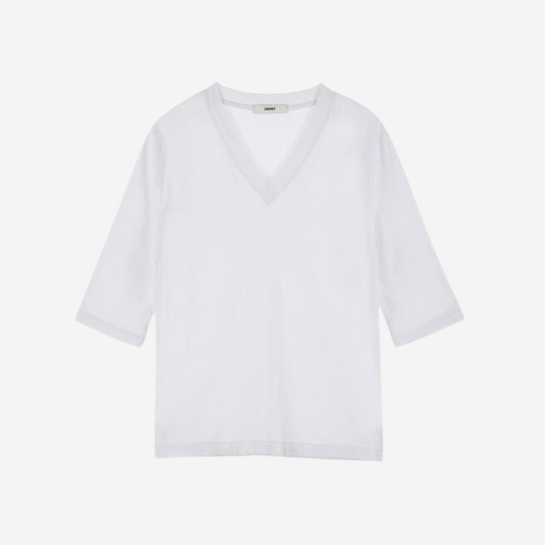 (W) Deinet V Neck Sleeve T-Shirts in White 상세 이미지 1