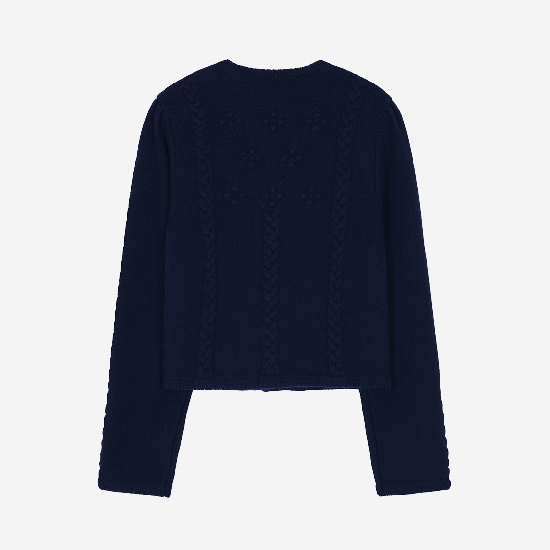 EET-1L453-CD08-NV EENK Titi Floral Pattern Puff Sleeve Knit Cardigan Navy - #2