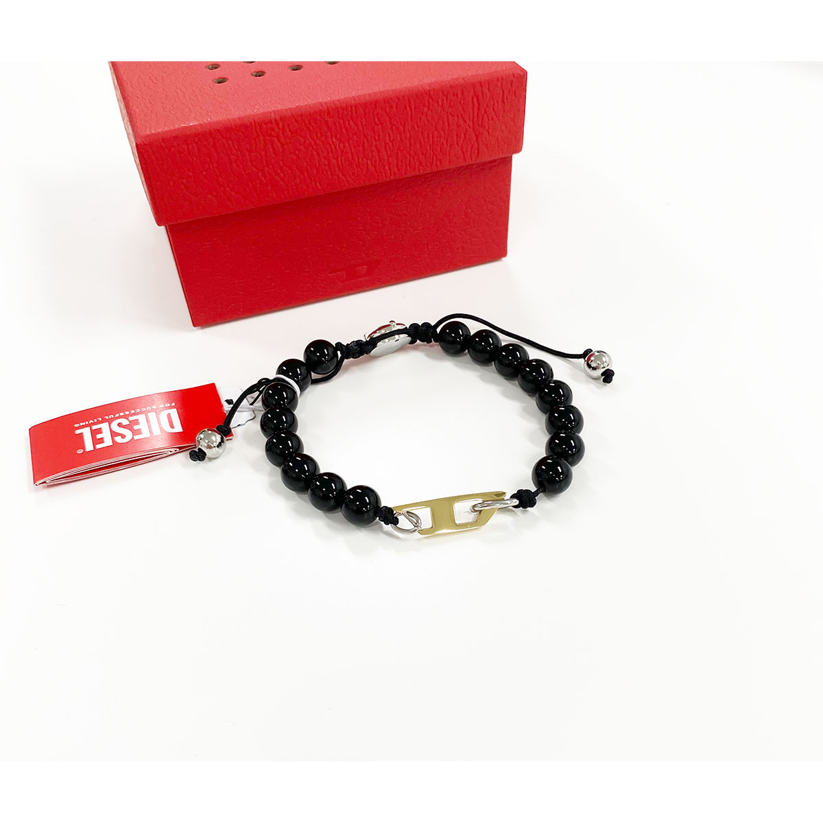 Diesel Dx1341 Agate Beaded Bracelet Black 착용 스타일 - 1