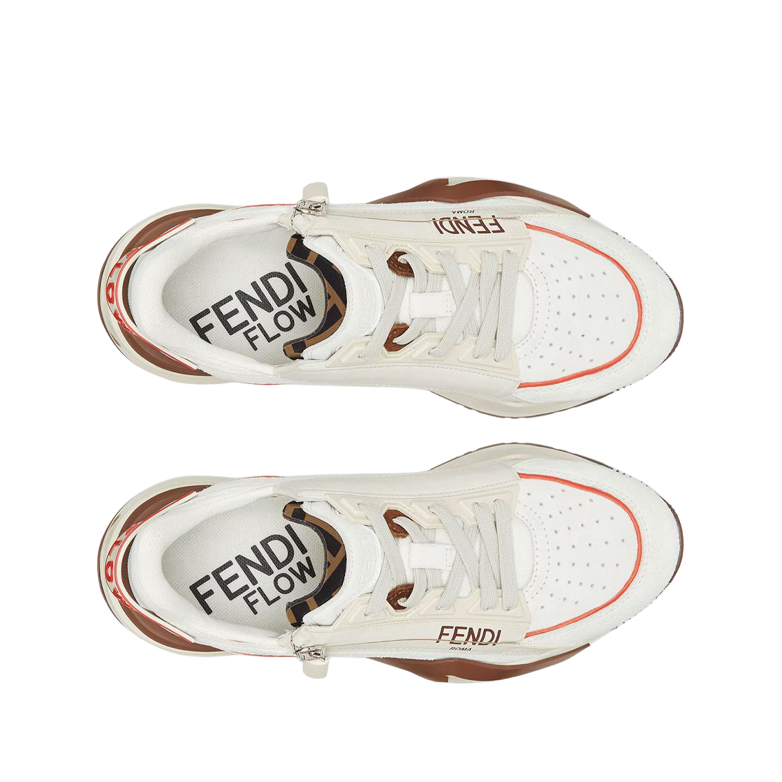 8E8458AOMDF1OGR (W) Fendi Flow Leather Low-Top Sneakers White - #2