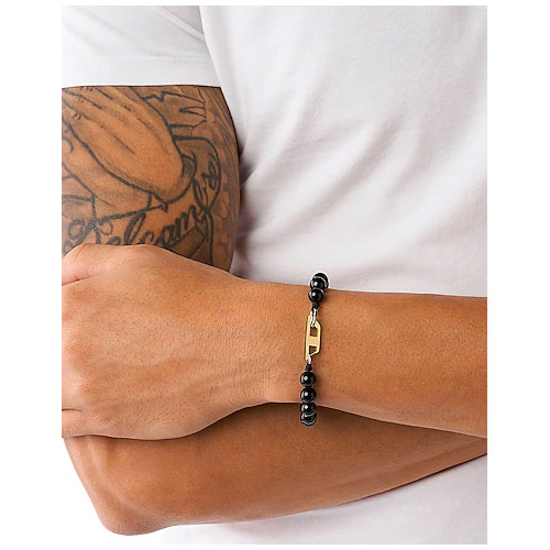 Diesel Dx1341 Agate Beaded Bracelet Black 착용 스타일 - 2