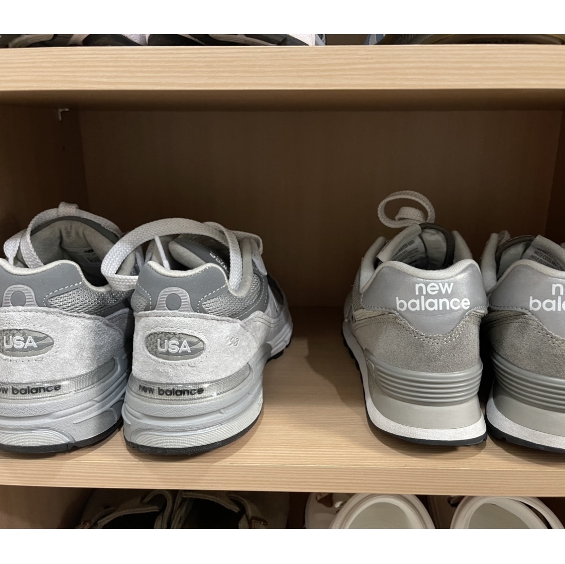 (W) New Balance 574 Worn By Anyone Grey - B Standard, (W) New Balance 993 Made in USA Grey - B Standard 착용 스타일