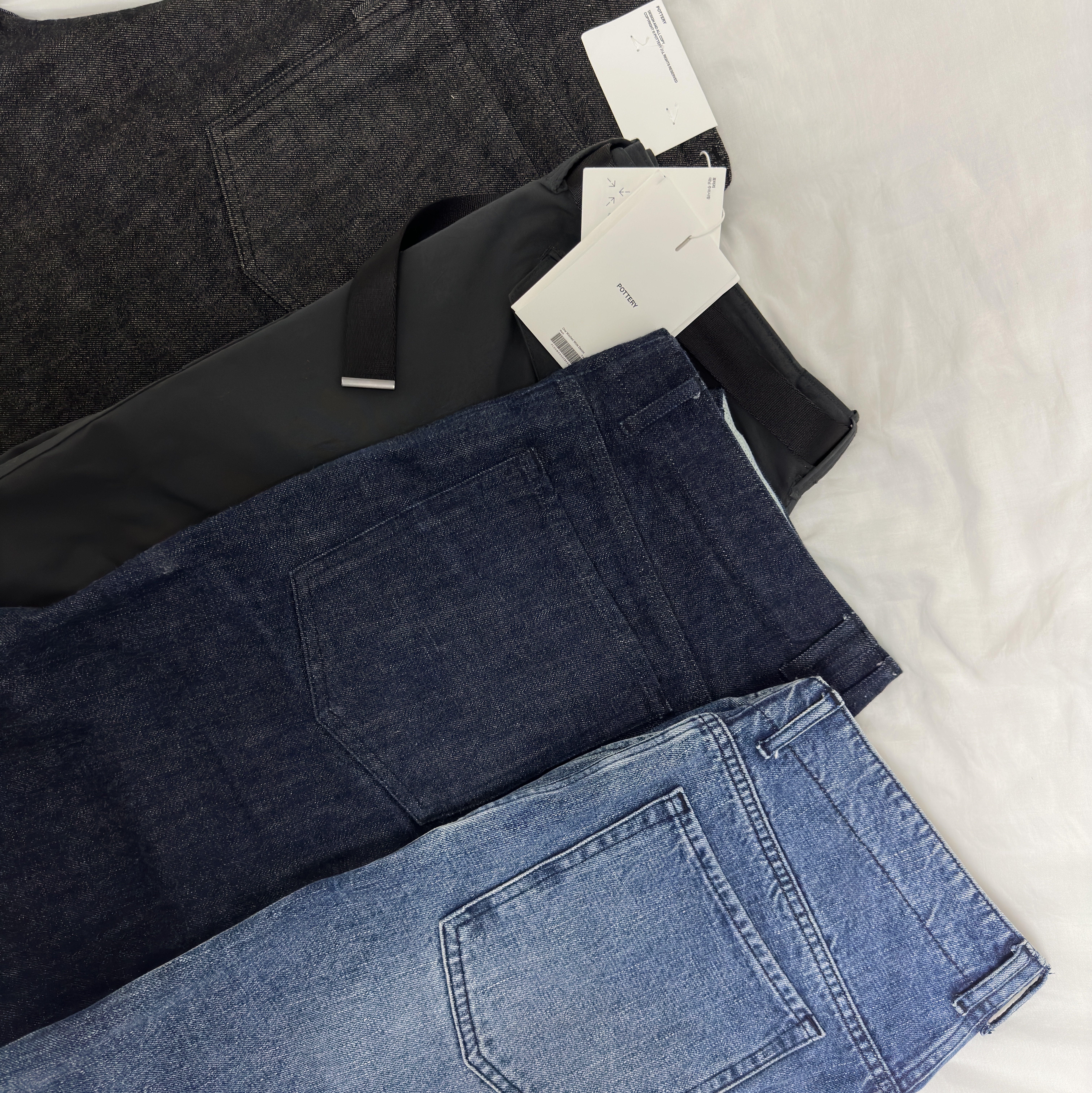 Pottery One Washed Wide Denim Cotton High Density Twill Denim Cloth Washer Finish Mid Blue, Pottery One Washed Wide Denim Cotton High Density Twill Denim Cloth Washer Finish Blue 착용 스타일