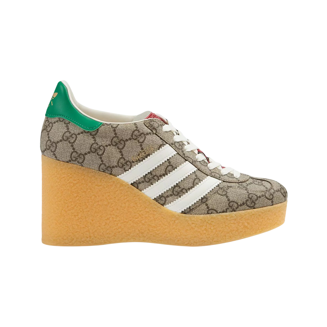 (W) 구찌 x 아디다스 웨지 가젤 스니커즈 베이지 에보니 GG 슈프림 캔버스((W) Gucci x Adidas Wedge Gazelle Sneaker Beige Ebony GG Supreme Canvas) - 1