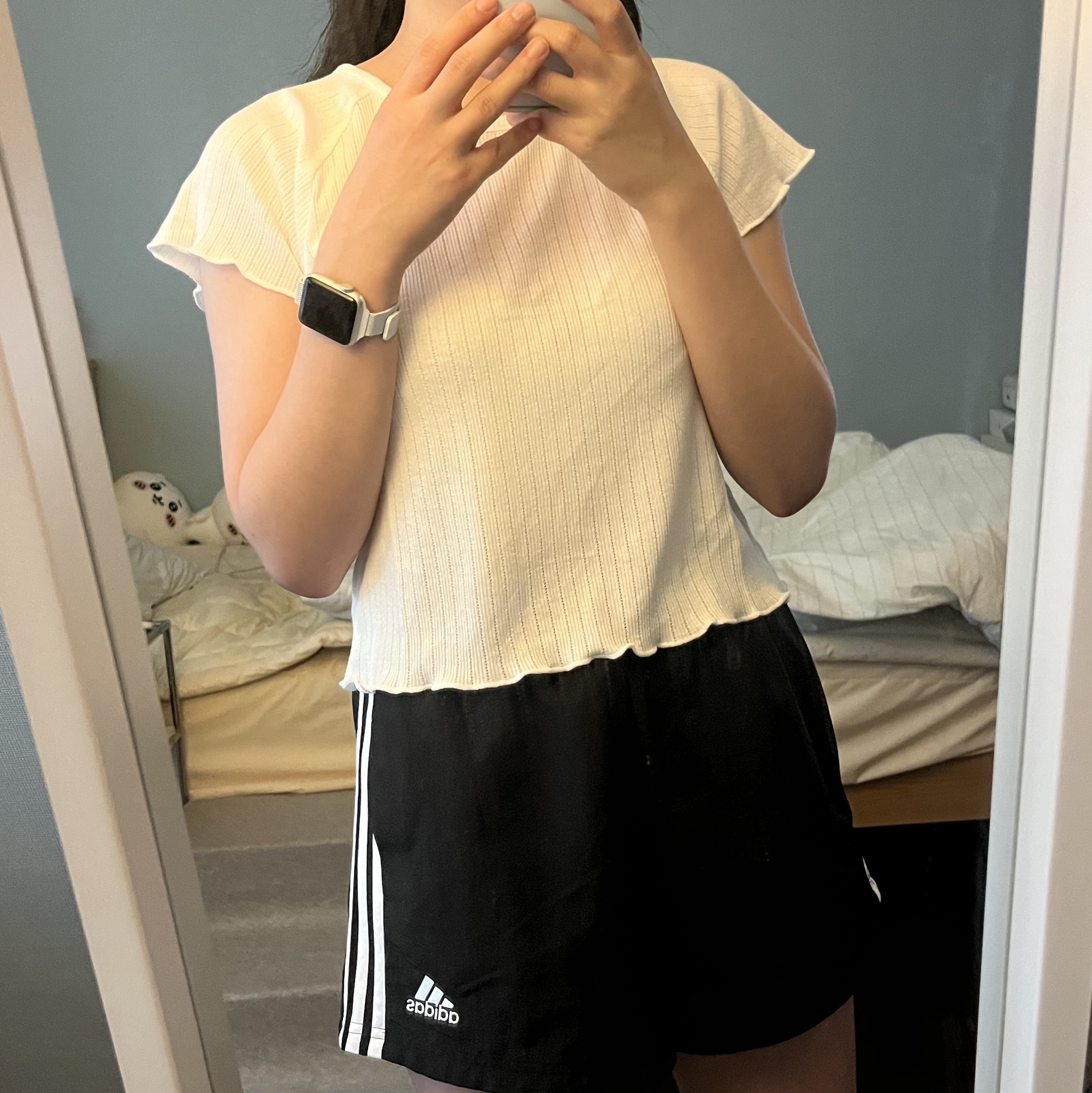 (W) Adidas 3-Stripes Woven Shorts Black - KR Sizing 착용 스타일 - 2