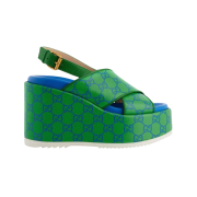 (W) Gucci GG Supreme Platform Sandal Green Blue