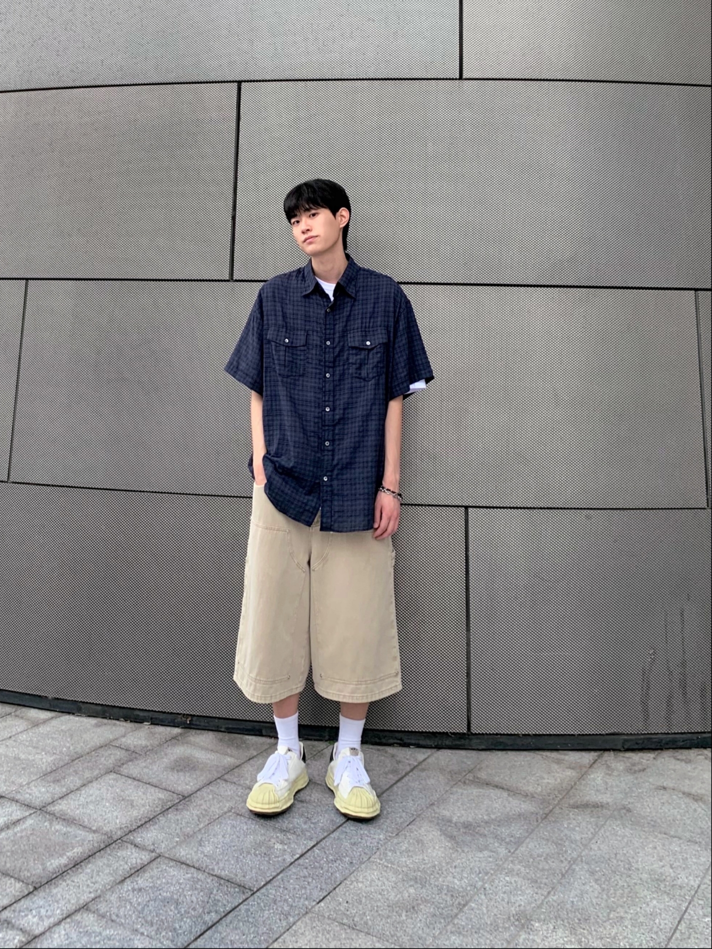 Maison Mihara Yasuhiro Blakey VL OG Sole Canvas Low-top Sneakers White 착용 스타일 - 2