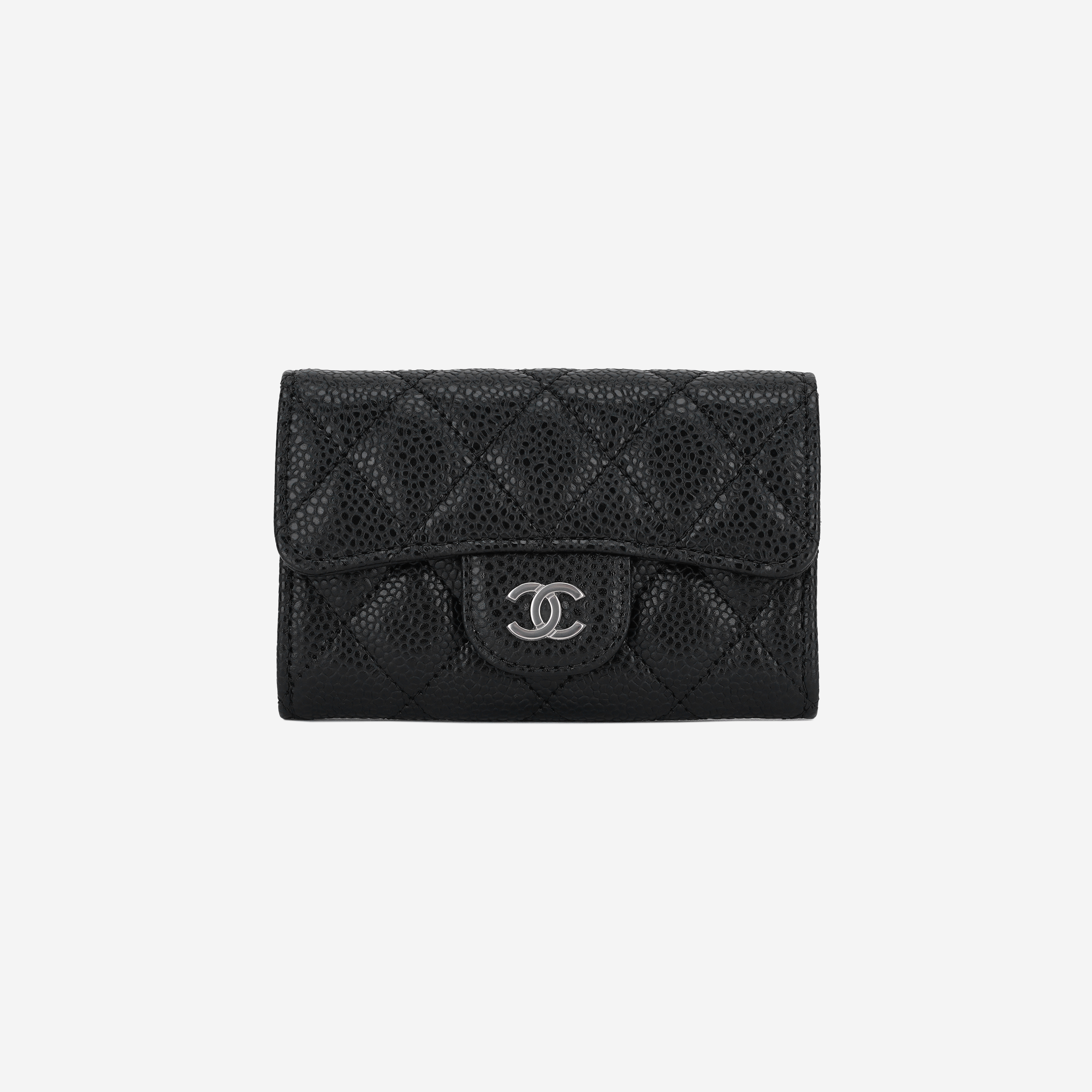 Chanel Classic Card Holder Grained Calfskin & Silver Black