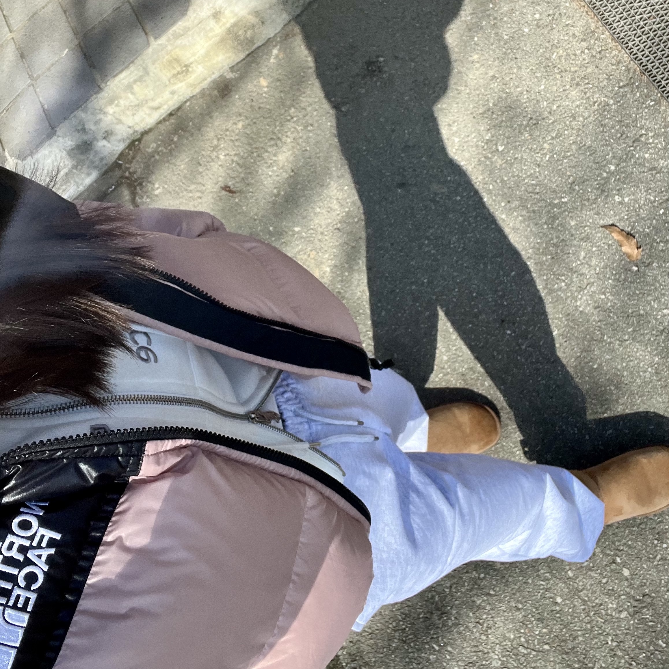 (W) The North Face Nuptse Short Jacket Pastel Pink, UGG Classic Mini Boots Chestnut 착용 스타일