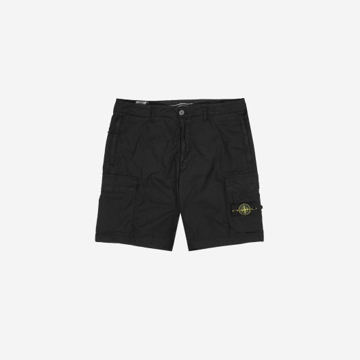 Stone Island L0803 Stretch Cotton Canvas Garment Dyed Cargo Bermuda Shorts Black - 24SS
