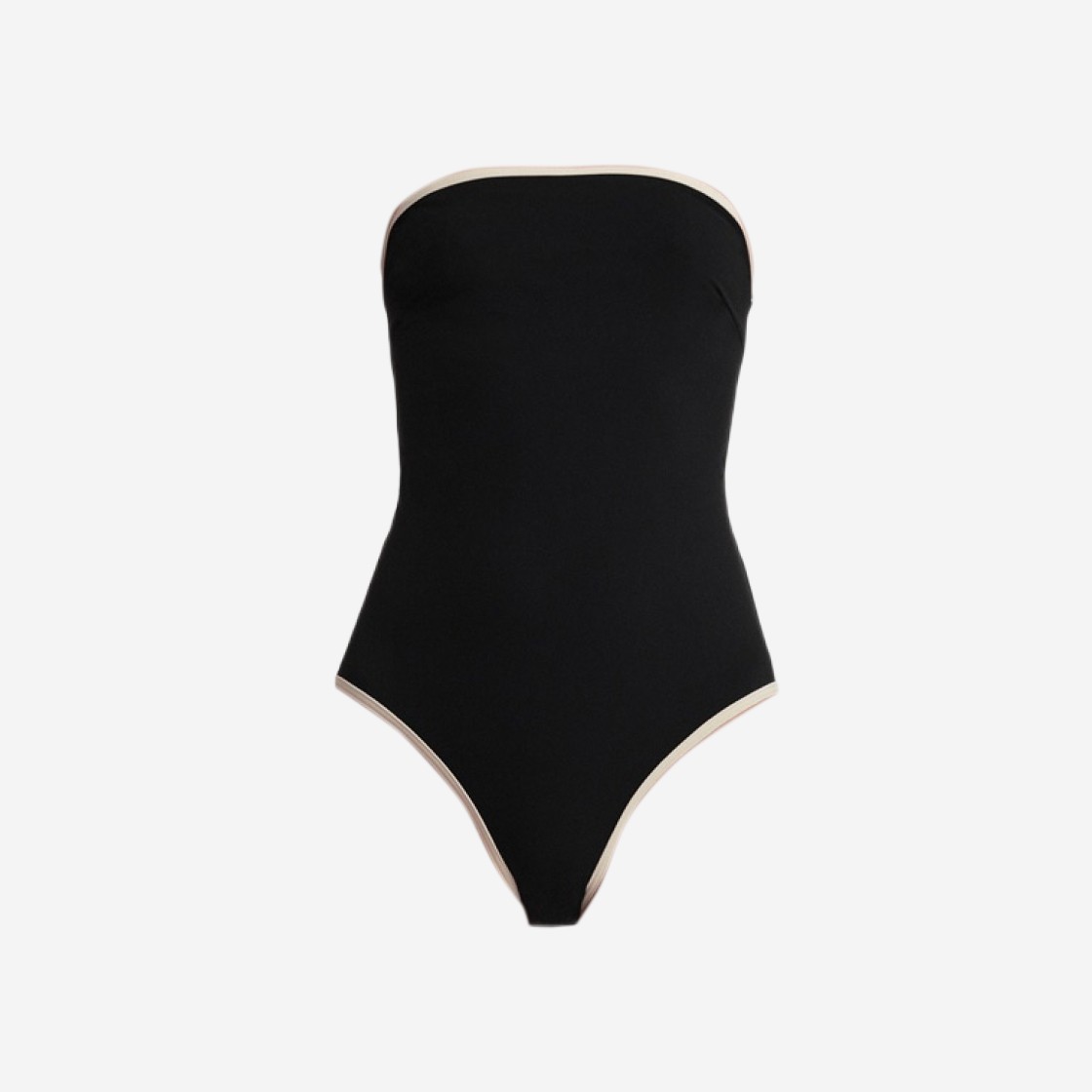 (W) Toteme Stripe Edge Strapless Swimsuit Black 상세 이미지 1