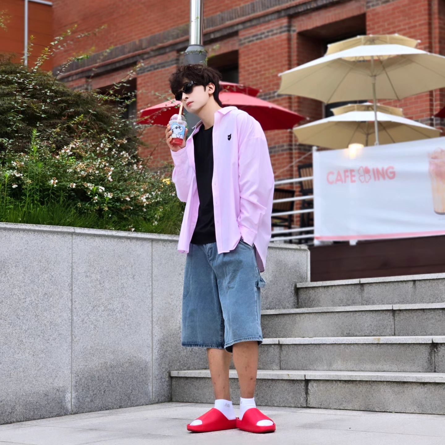 Nike Calm Slide University Red 착용 스타일 - 6