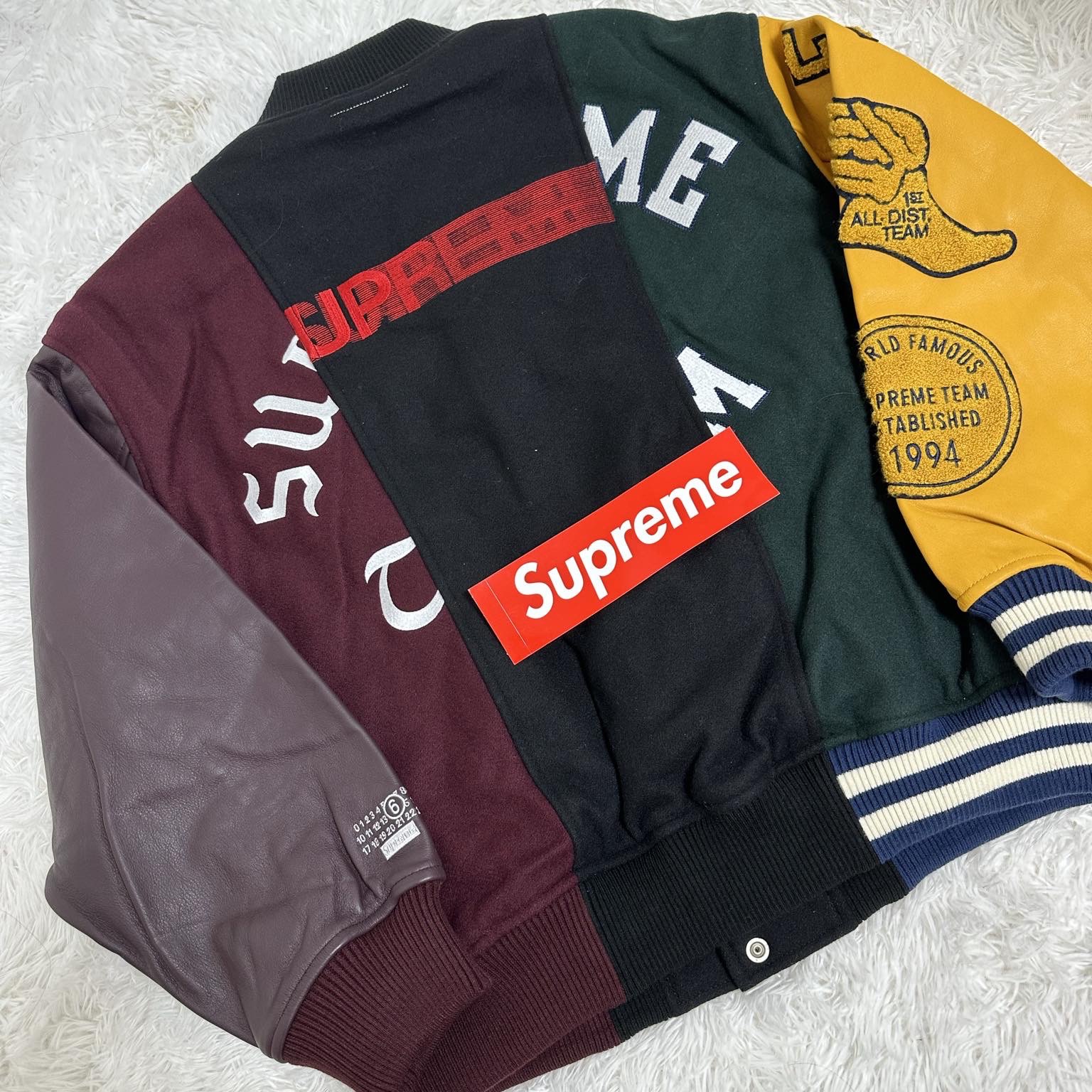 Supreme x MM6 Maison Margiela Split Varsity Jacket Multicolor - 24SS 착용 스타일