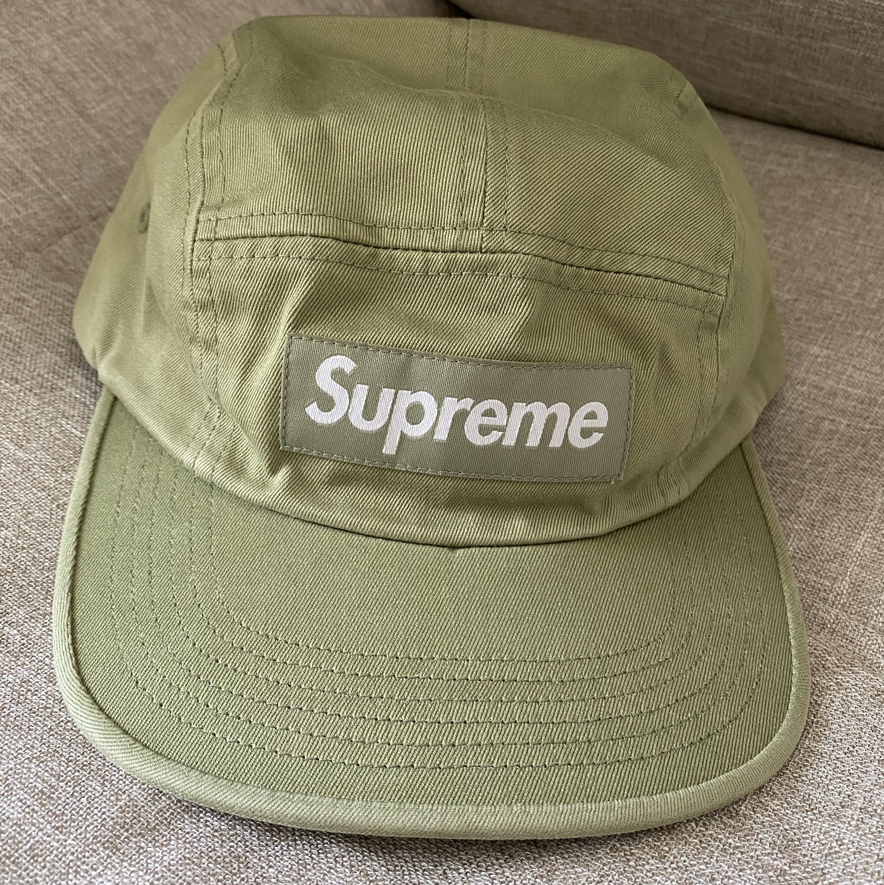 Supreme Washed Chino Twill Camp Cap Light Olive - 24SS 착용 스타일