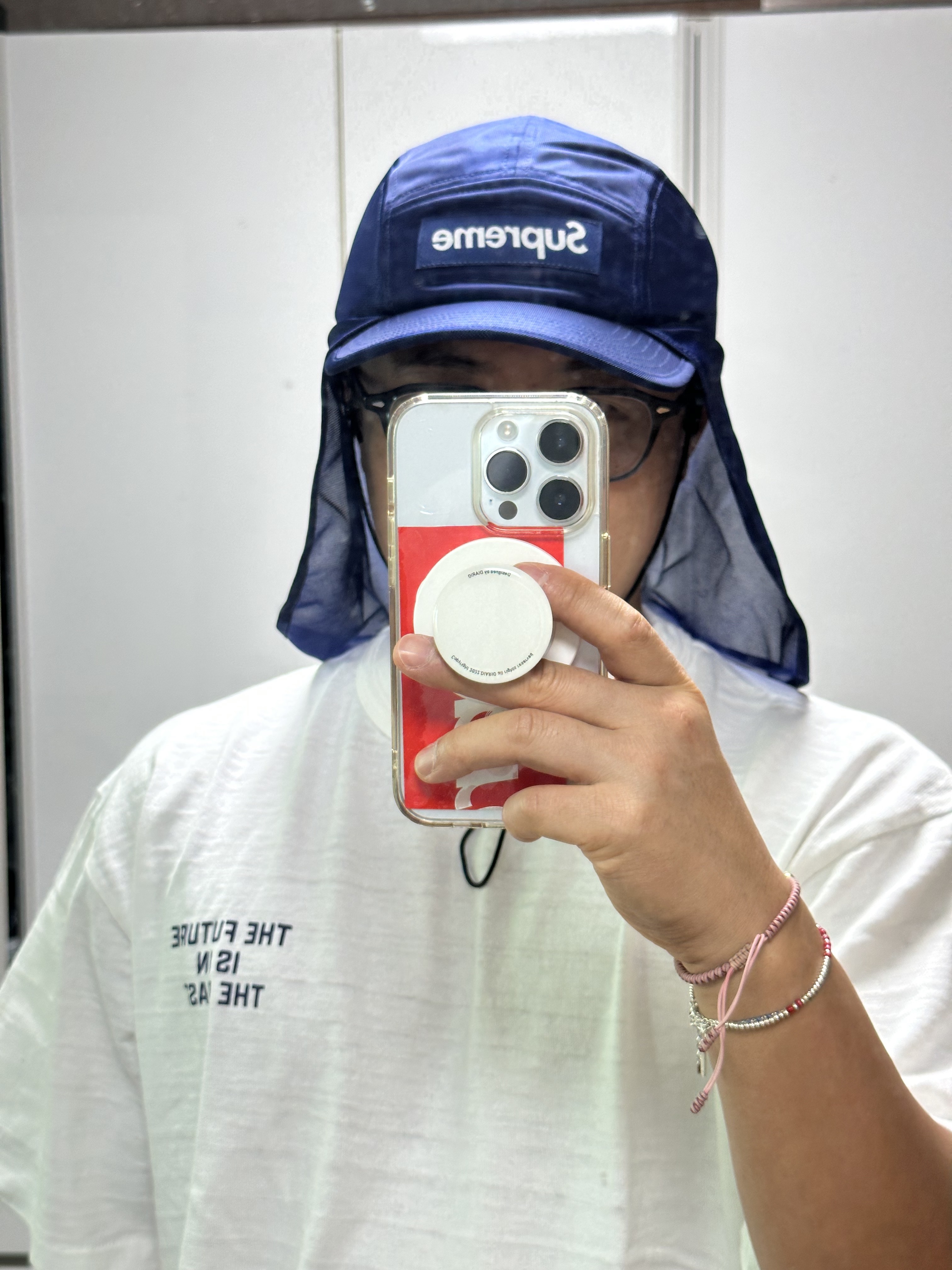 Supreme Mesh Sunshield Camp Cap Navy - 24SS, Human Made Graphic T-Shirt #1 2 White 착용 스타일