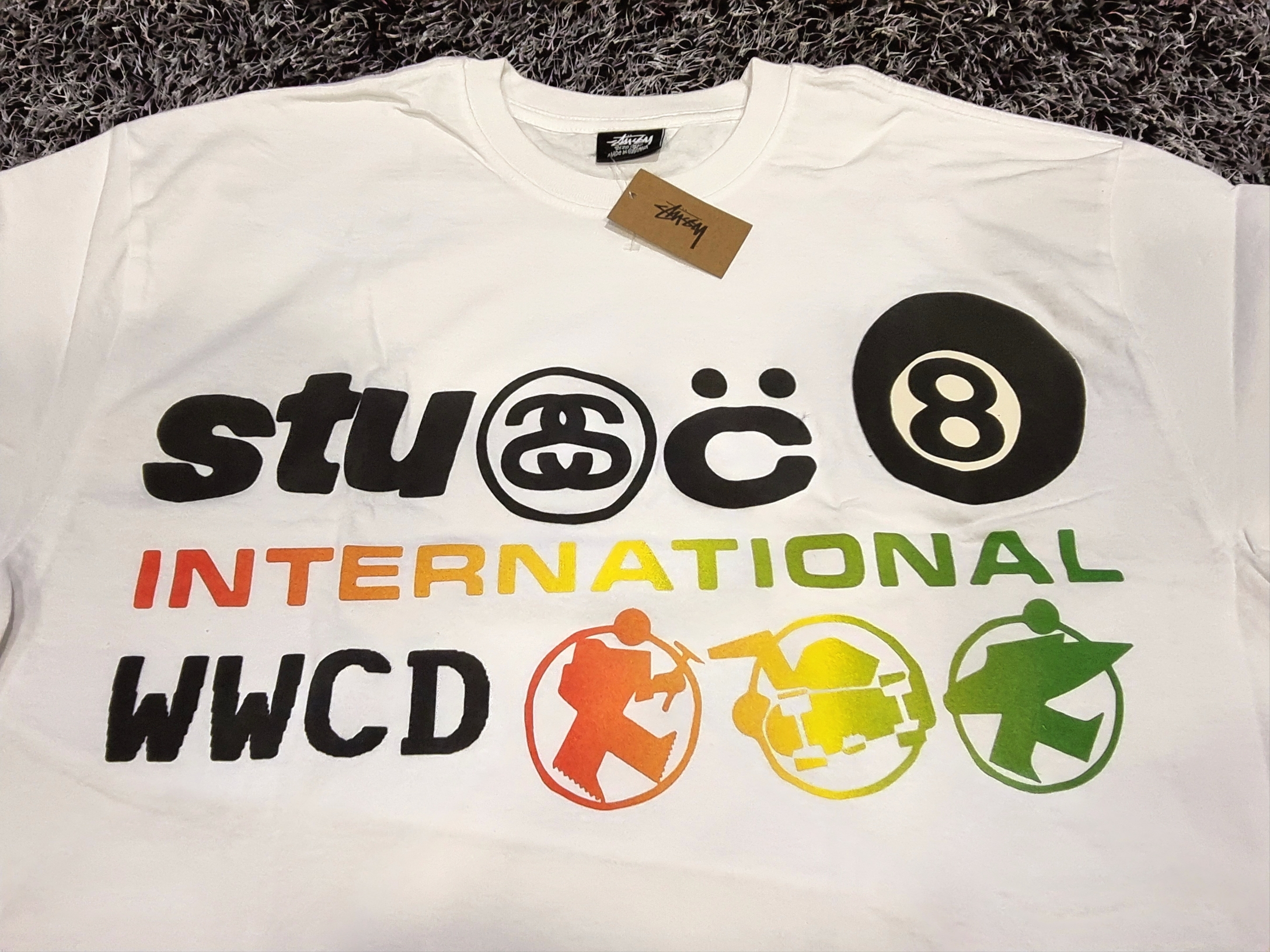 Stussy x Cactus Plant Flea Market International T-Shirt White 착용 스타일 - 2