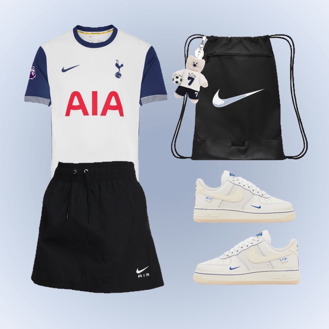 (W) Nike Air Force 1 '07 LX Game Royal Sail, (W) Nike Air High Waisted Woven Mini Skirt Black - Asia 착용 스타일