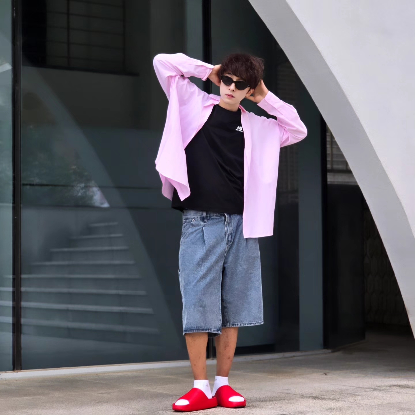 Nike Calm Slide University Red 착용 스타일 - 7