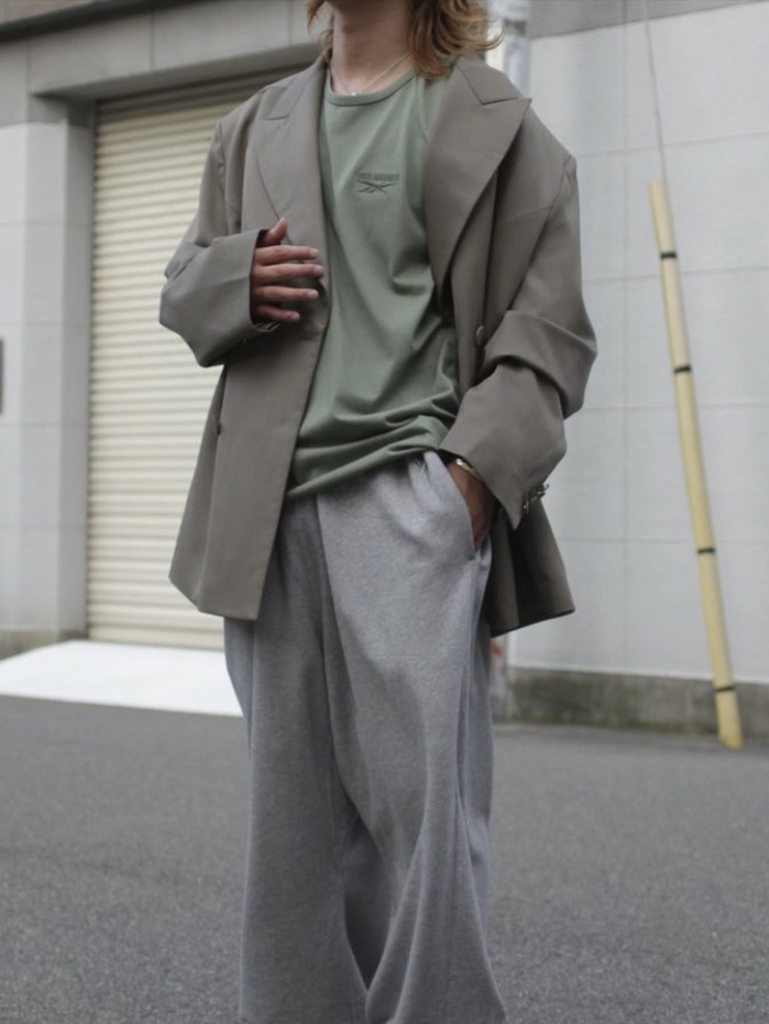 Hed Mayner x Reebok T-shirt Army Green - 24FW, Hed Mayner x Reebok Sweat Jogger Grey Melange - 24FW 착용 스타일 - 3
