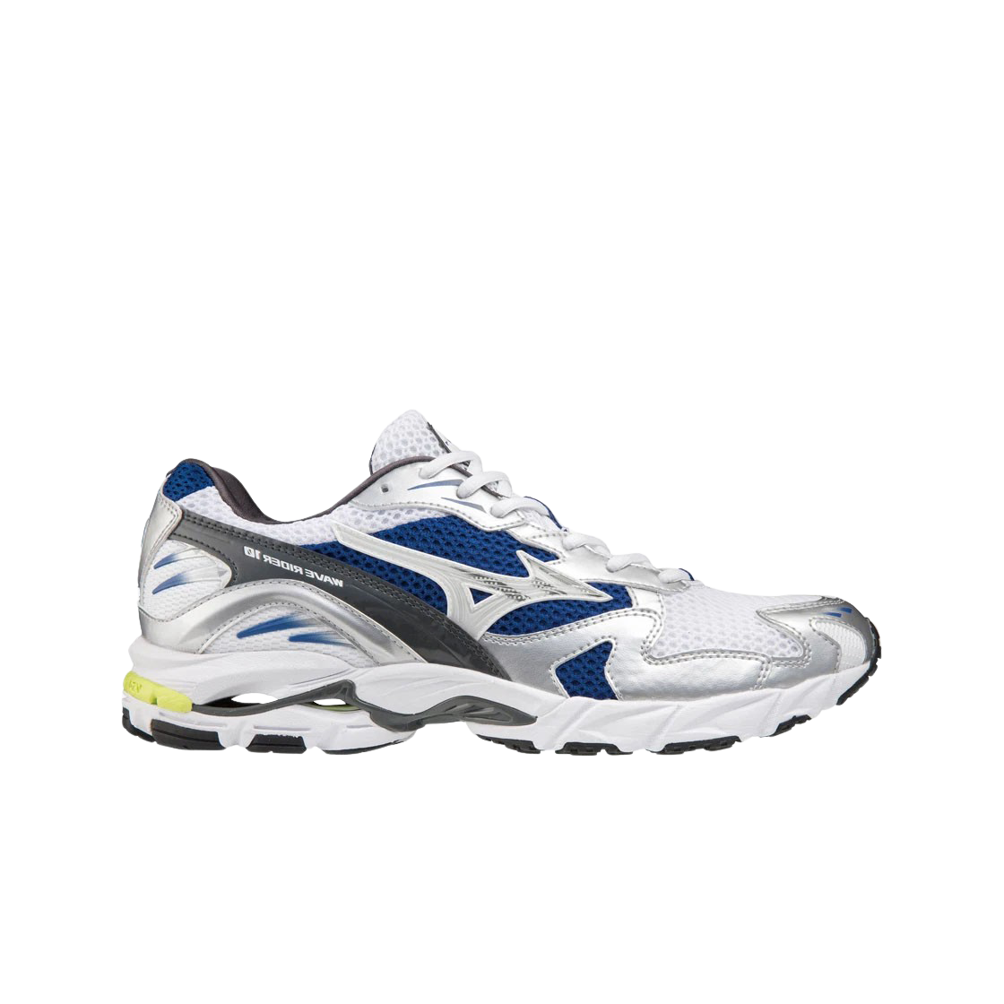 미즈노 웨이브 라이더 10 화이트 실버 서프 더 웹(Mizuno Wave Rider 10 White Silver Surf the Web)