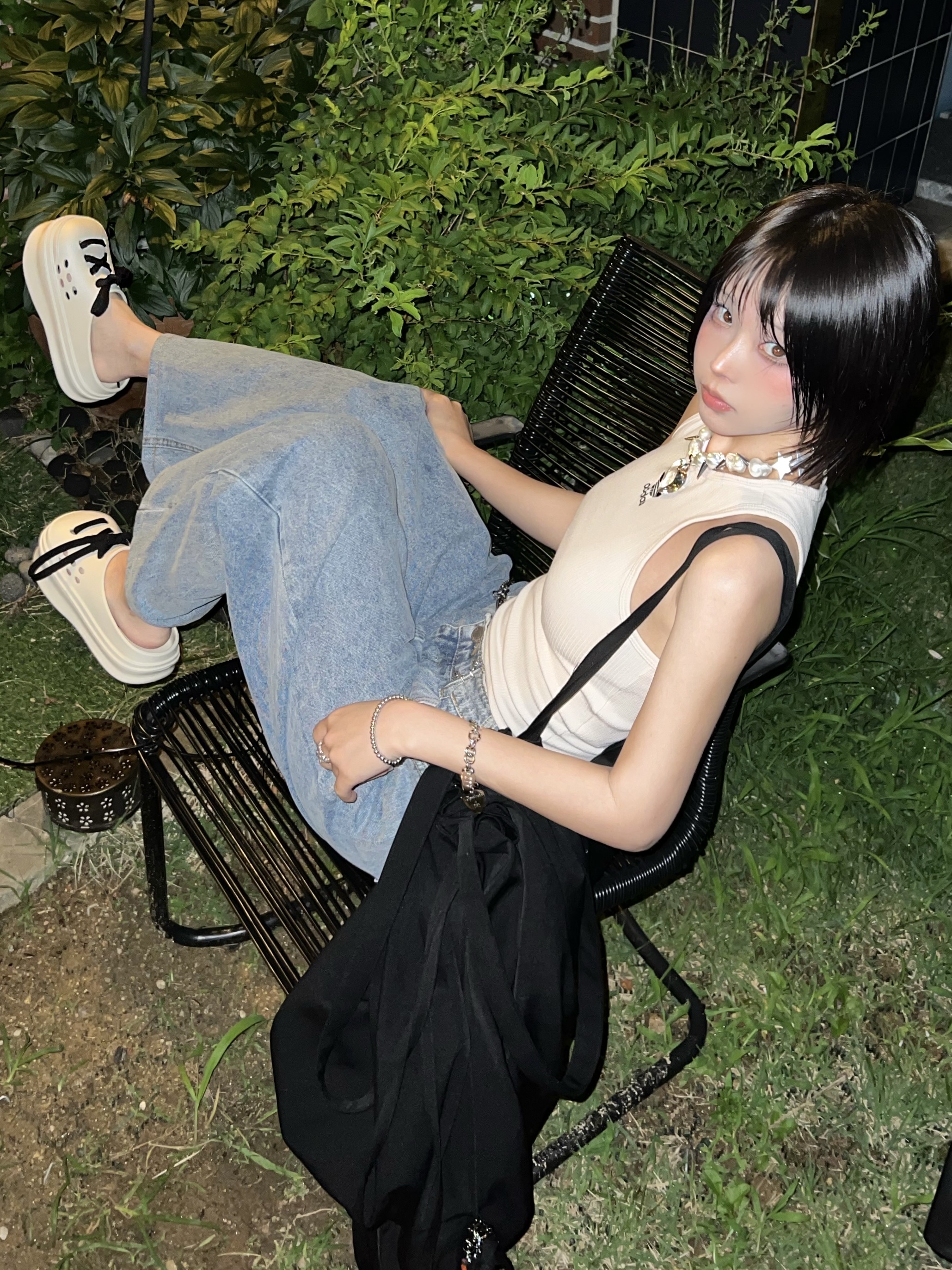 (W) Hysteric Glamour Hysteric On Skull Pick Bracelet Silver, Hansroom Chrome Hearts #5 Dagger Charm 착용 스타일 - 1