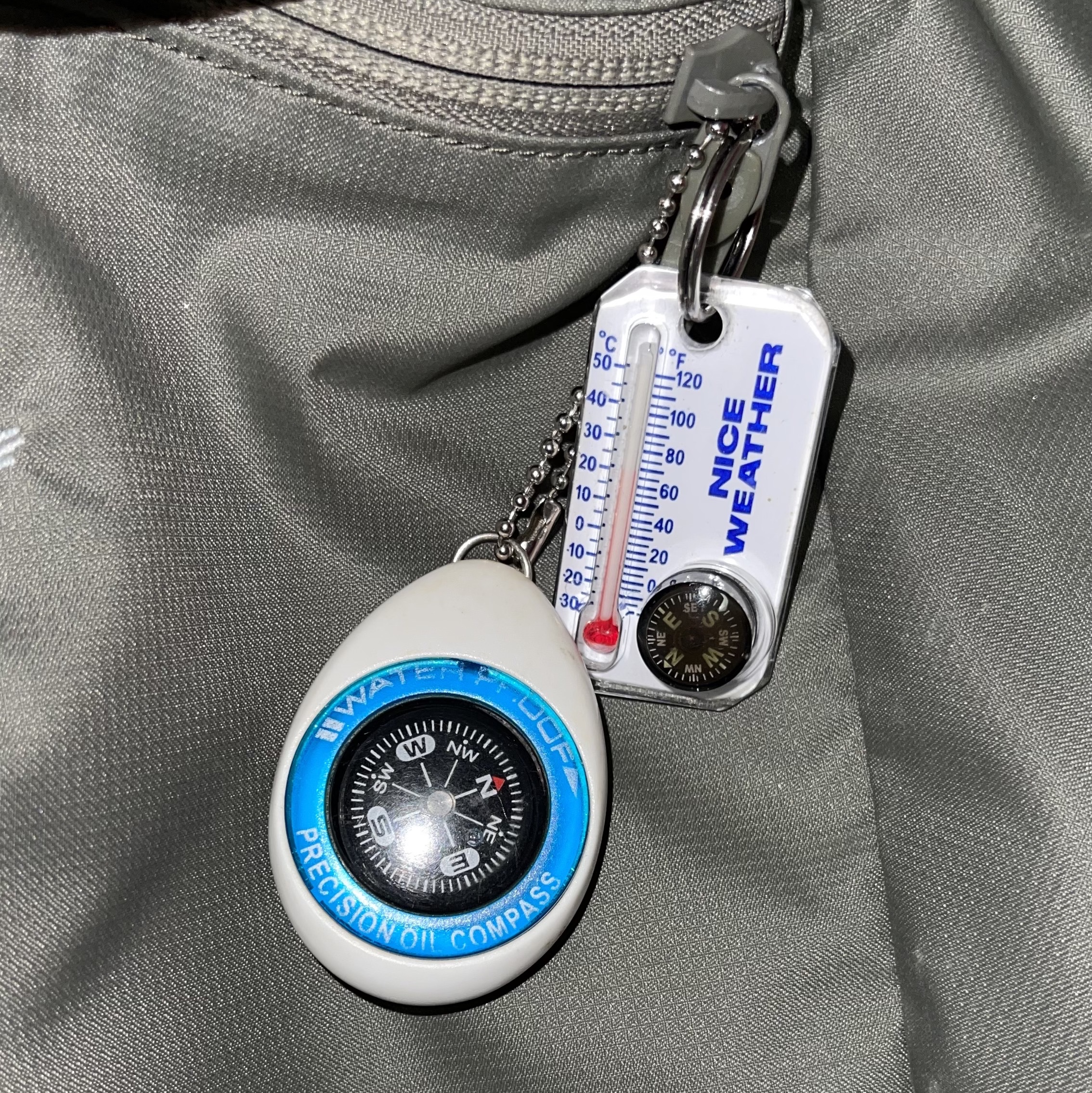 Nice Weather Thermometer Keyring White 착용 스타일