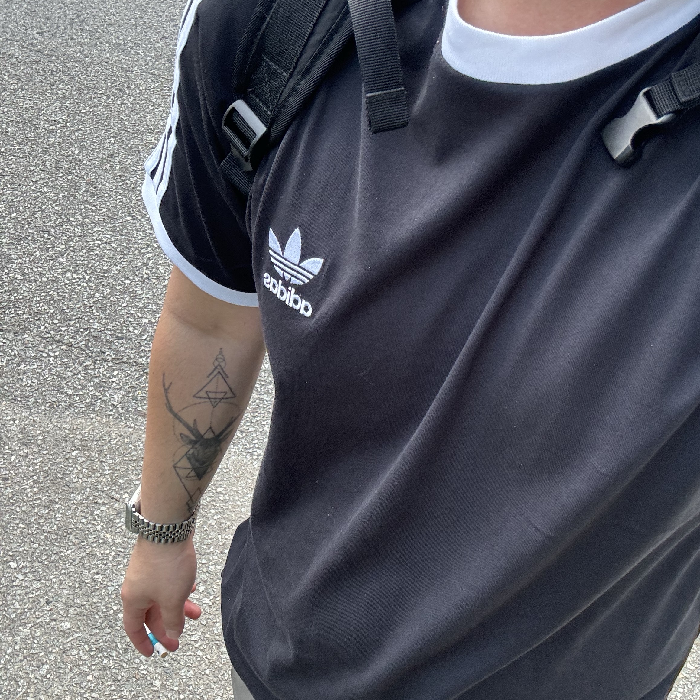 Adidas Adicolor Classics 3-Stripes T-Shirt Black - KR Sizing 착용 스타일