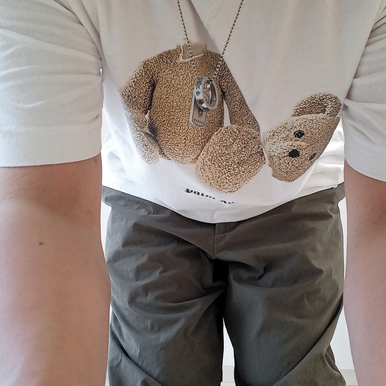 Palm Angels Bear Classic T-Shirt White Brown, Supreme Seersucker S Logo 6-Panel Woodland Camo - 24SS 착용 스타일 - 2