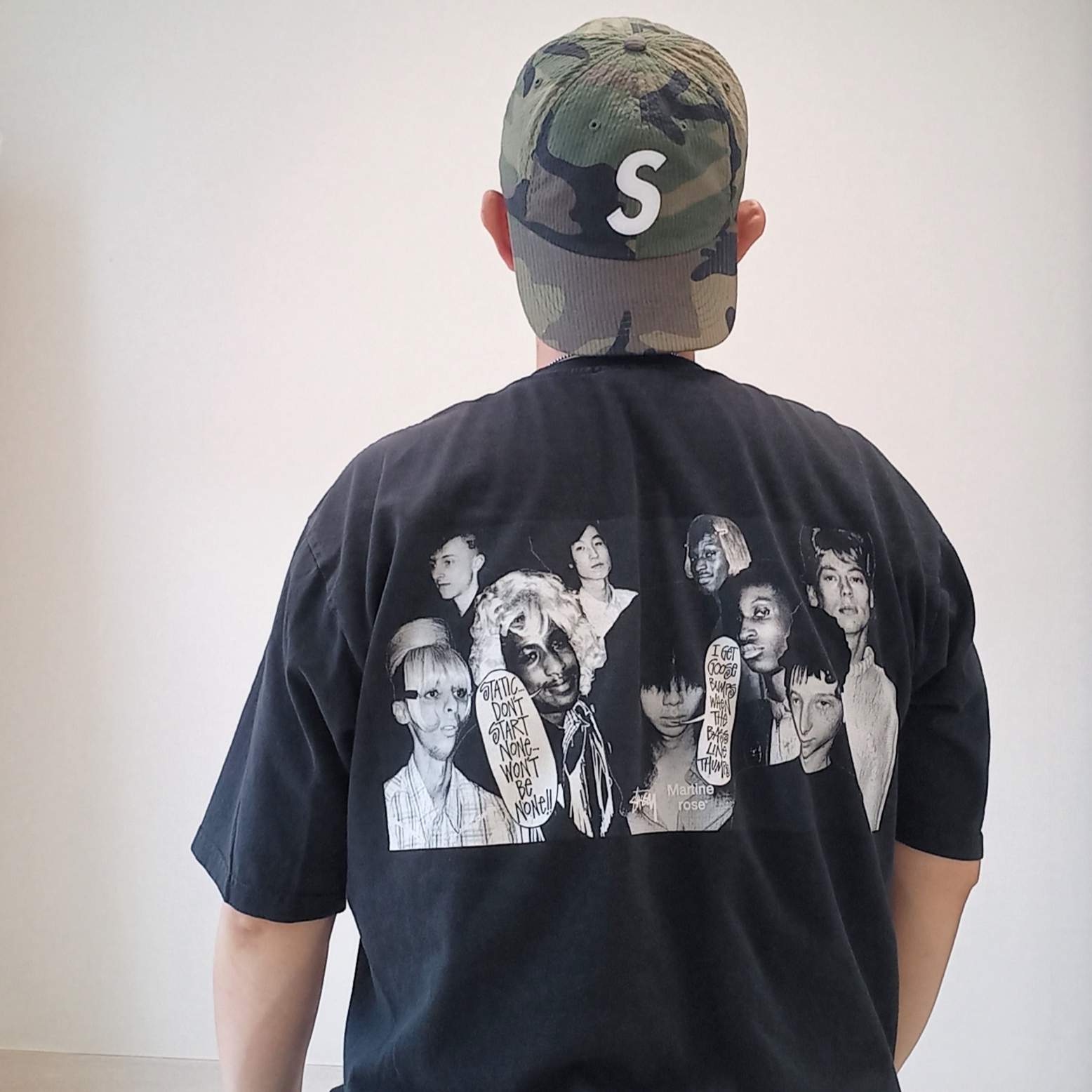 Supreme Seersucker S Logo 6-Panel Woodland Camo - 24SS, Stussy x Martine Rose Collage Pigment Dyed T-Shirt Black 착용 스타일 - 1