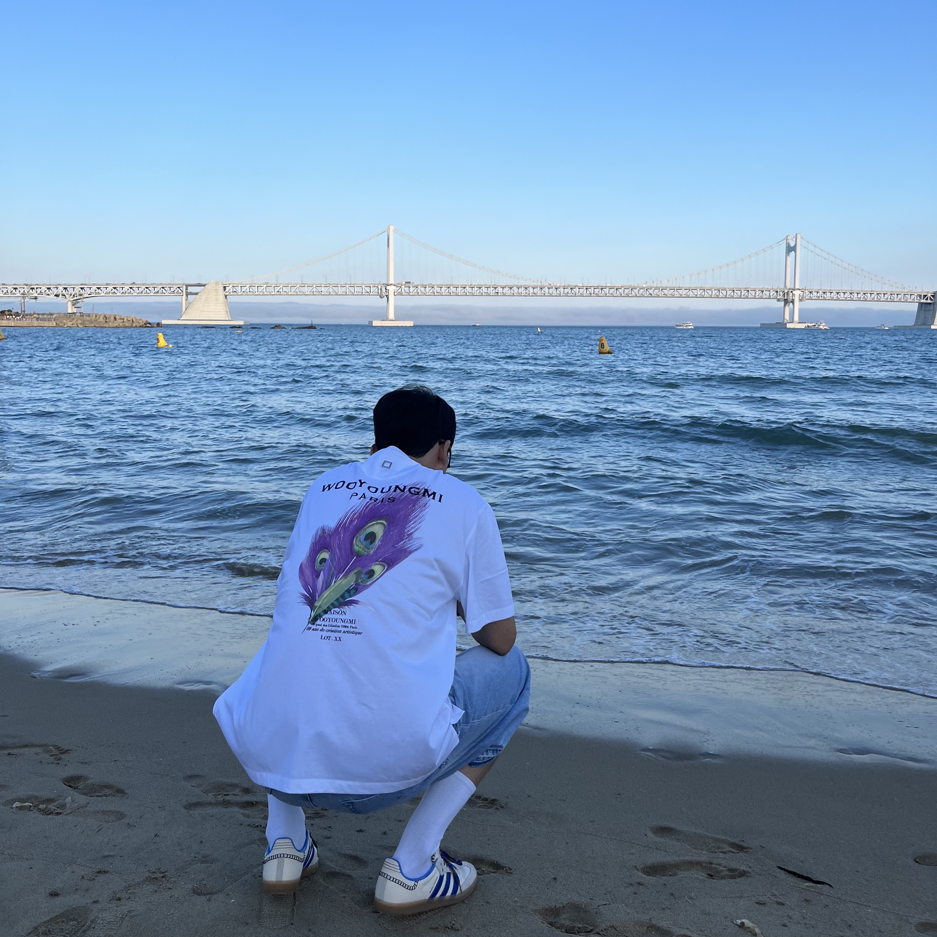 Adidas x Wales Bonner Samba Wonder Clay Royal Blue, Wooyoungmi Feather Back Logo T-Shirt White - 23SS 착용 스타일