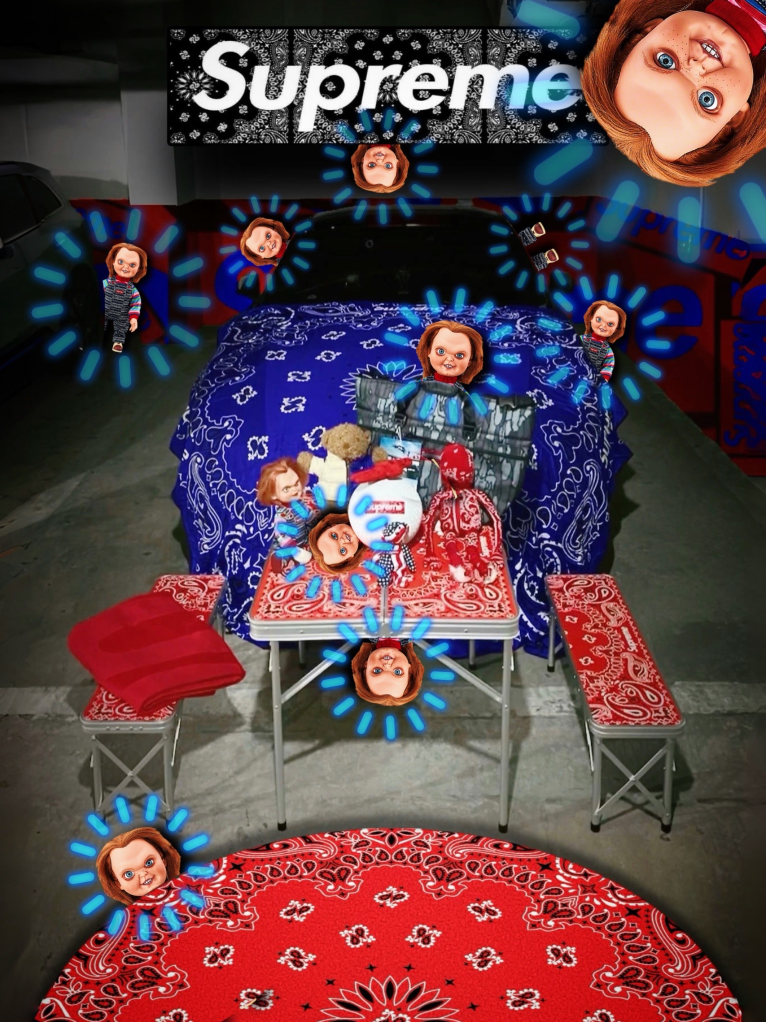 Supreme Chucky Doll - 20FW, Supreme Voodoo Doll Red - 19FW 착용 스타일 - 1