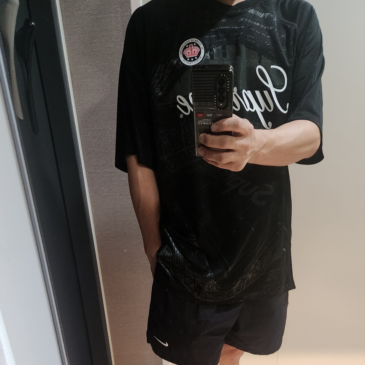 Supreme Jacquard Soccer Jersey Black - 24SS, Nike x Drake Nocta Nylon Woven Shorts Black (FN8194-010) 착용 스타일