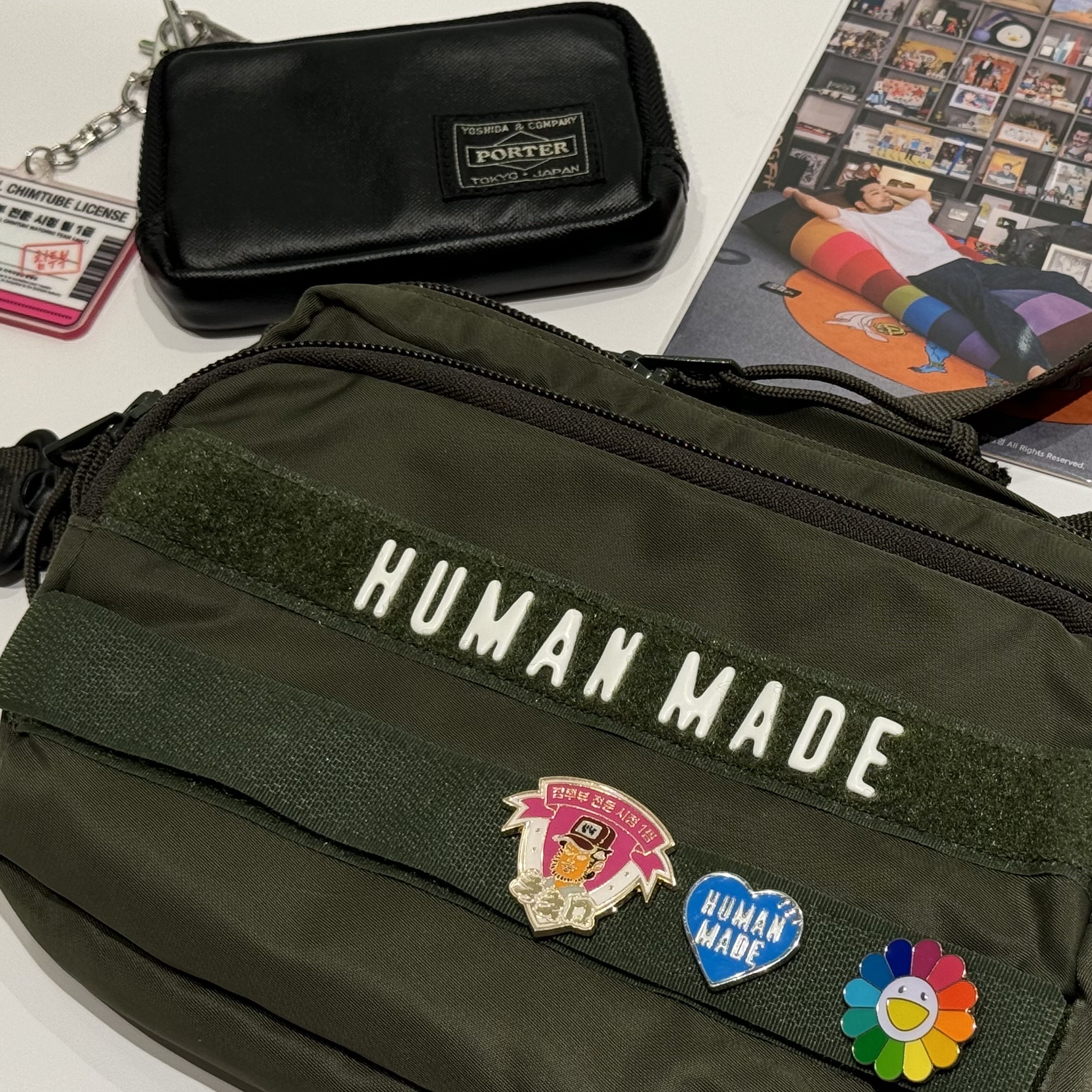 Human Made Military Pouch #1 Olive Drab, Porter Freestyle Multi Coin Case Black 착용 스타일 - 4