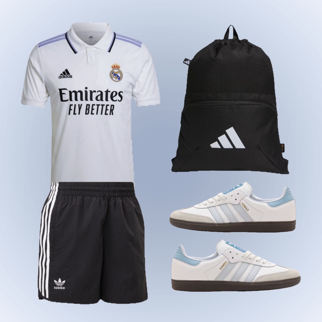 Adidas Real Madrid 2022/23 Home Authentic Jersey White - KR Sizing (Non Marking Ver.), Adidas EP System Gym Bag Black 착용 스타일